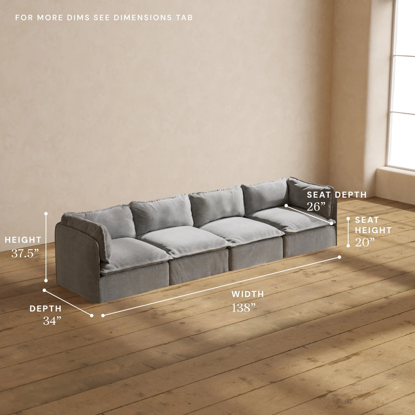 Modular Washable 4-Seater in Ash | Deluxe+ Seat | Cloud Pillow - Image 5