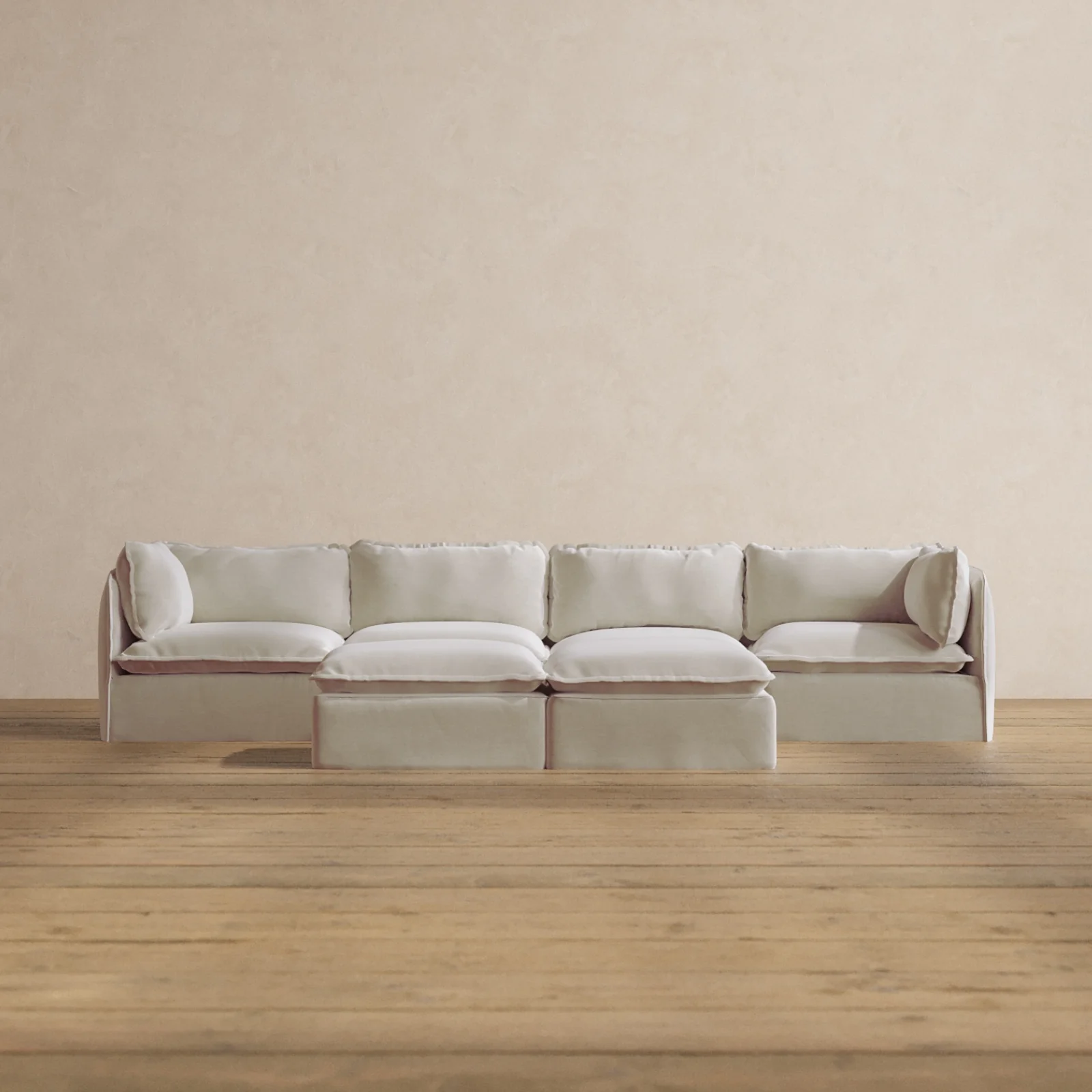 Modular Washable 4-Seater + Bench Ottoman in Coco | Deluxe+ Seat | Cloud Pillow