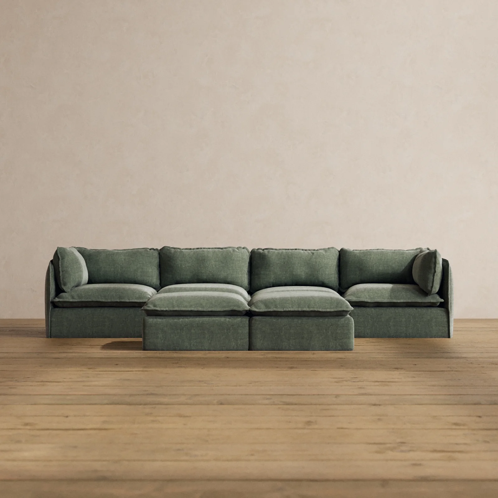 Modular Washable 4-Seater + Bench Ottoman in Willow | Memorix+ Seat | Contour Pillow