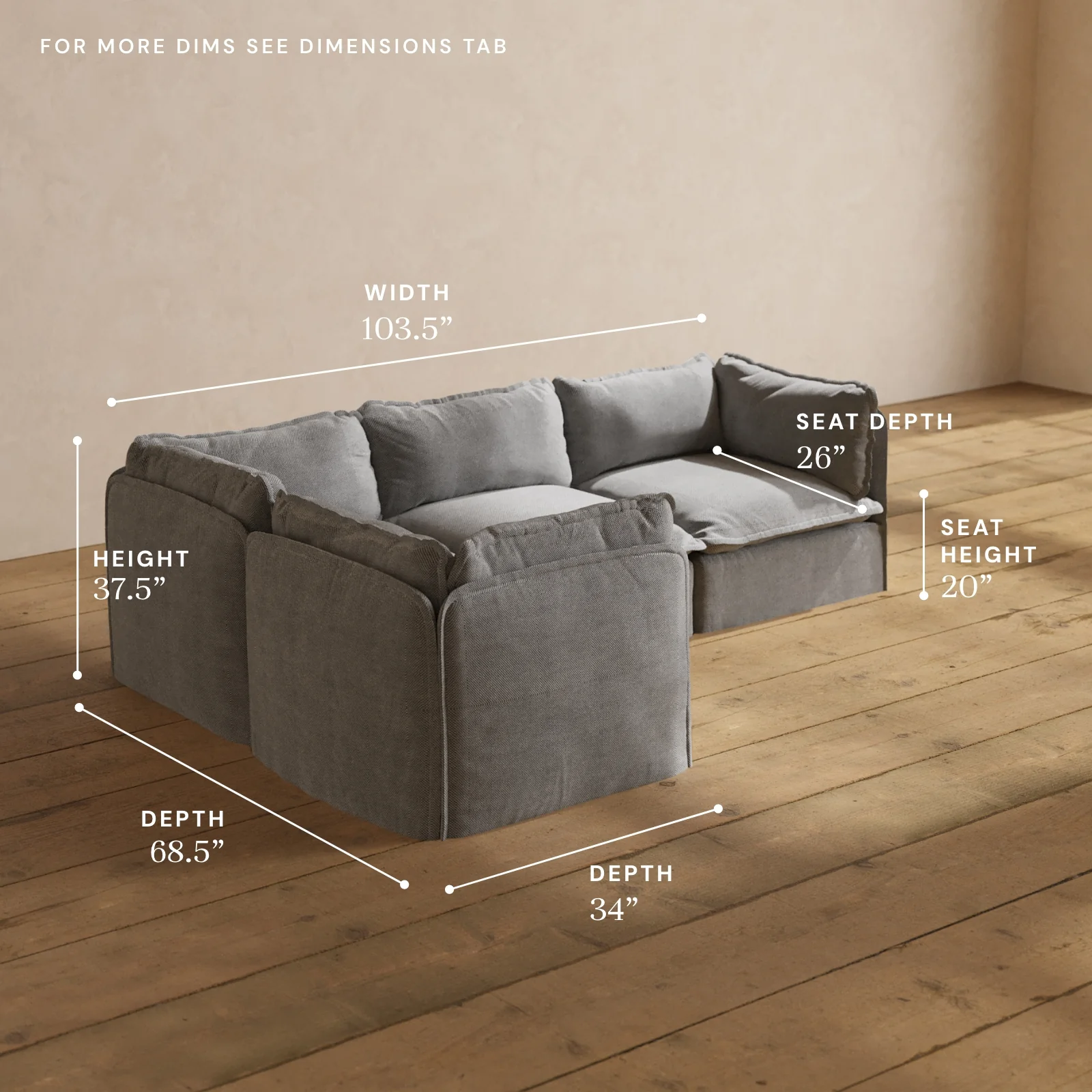 Modular Washable 4-Seater Corner Sectional in Ash | Deluxe+ Seat | Cloud Pillow - Image 5