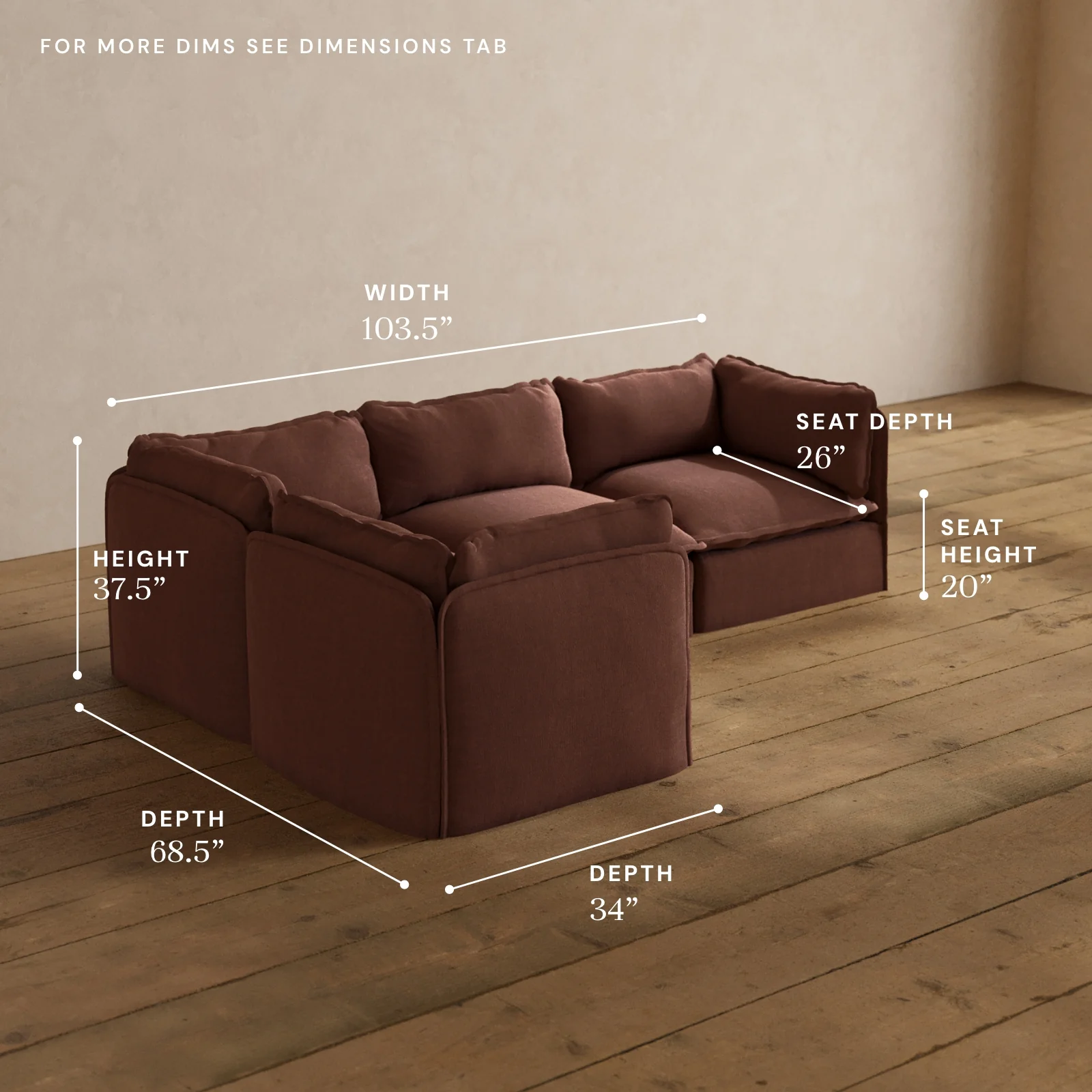 Modular Washable 4-Seater Corner Sectional in Chestnut | Deluxe+ Seat | Cloud Pillow - Image 5