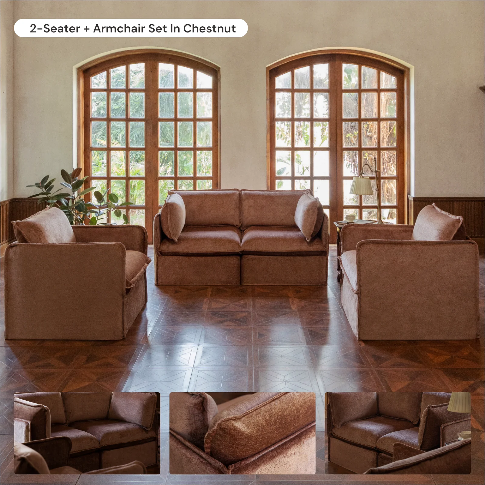 Modular Washable 4-Seater Corner Sectional in Chestnut | Deluxe+ Seat | Cloud Pillow - Image 7