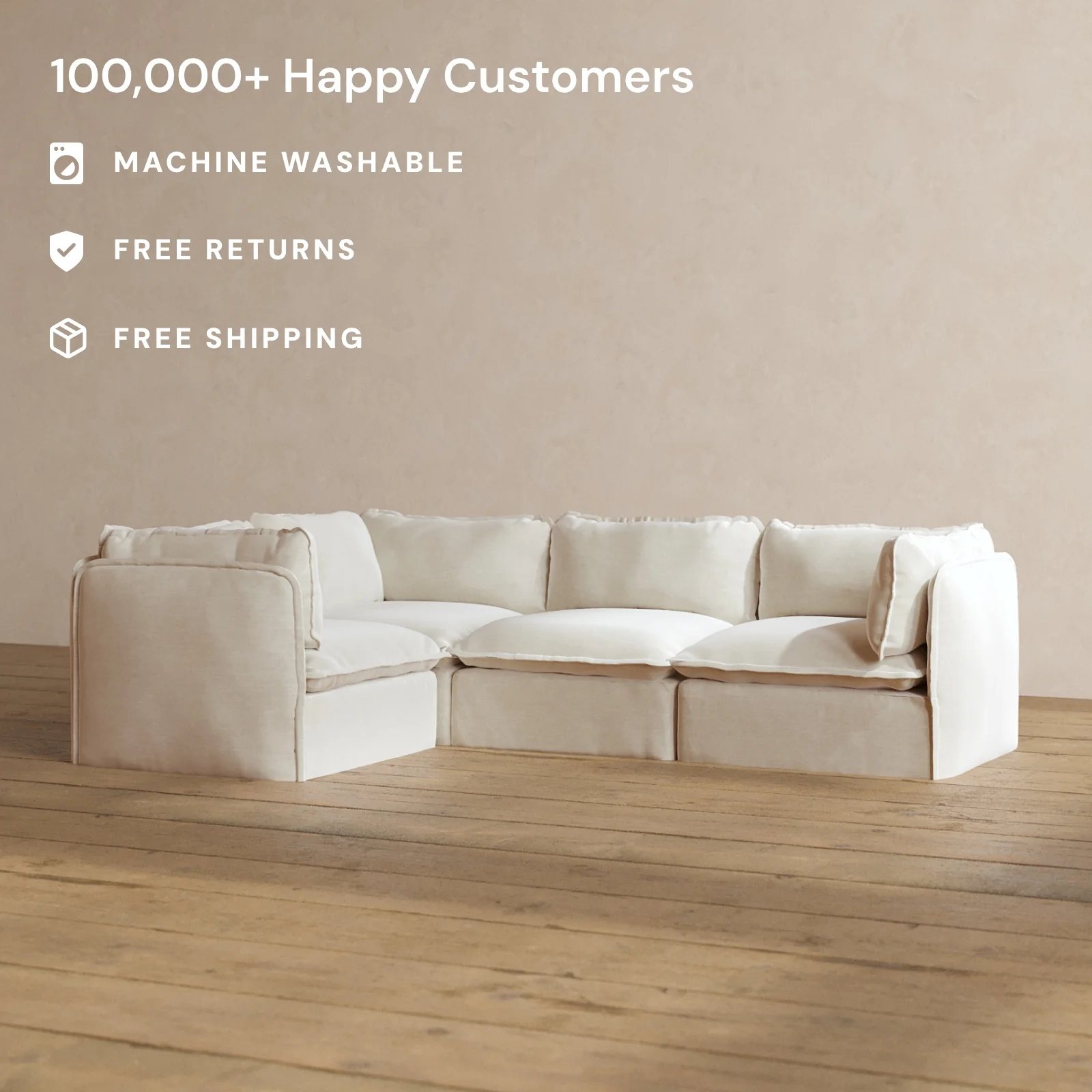 Modular Washable 4-Seater Corner Sectional in Coco | Memorix+ Seat | Contour Pillow - Image 2