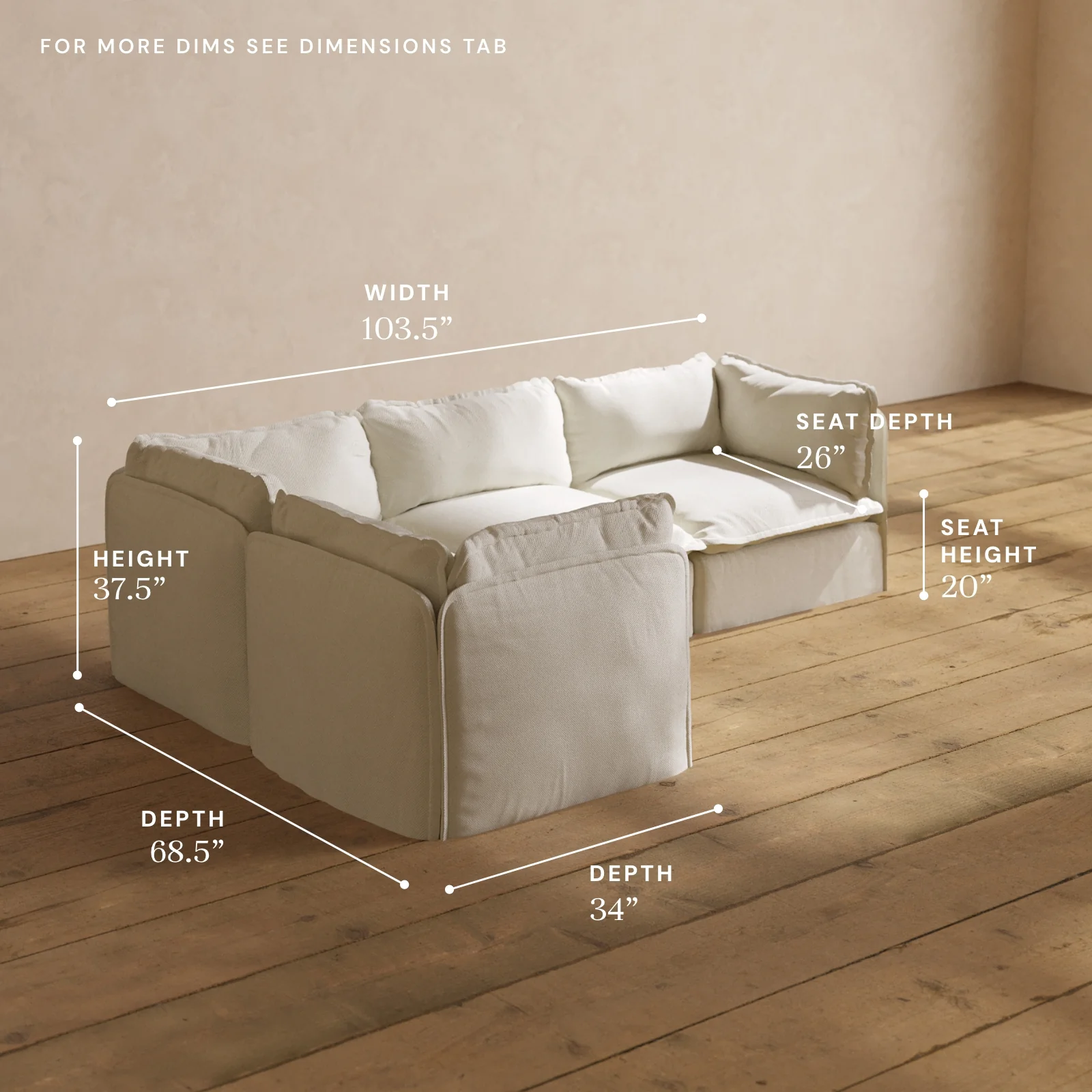 Modular Washable 4-Seater Corner Sectional in Eggshell | Memorix+ Seat | Contour Pillow - Image 5