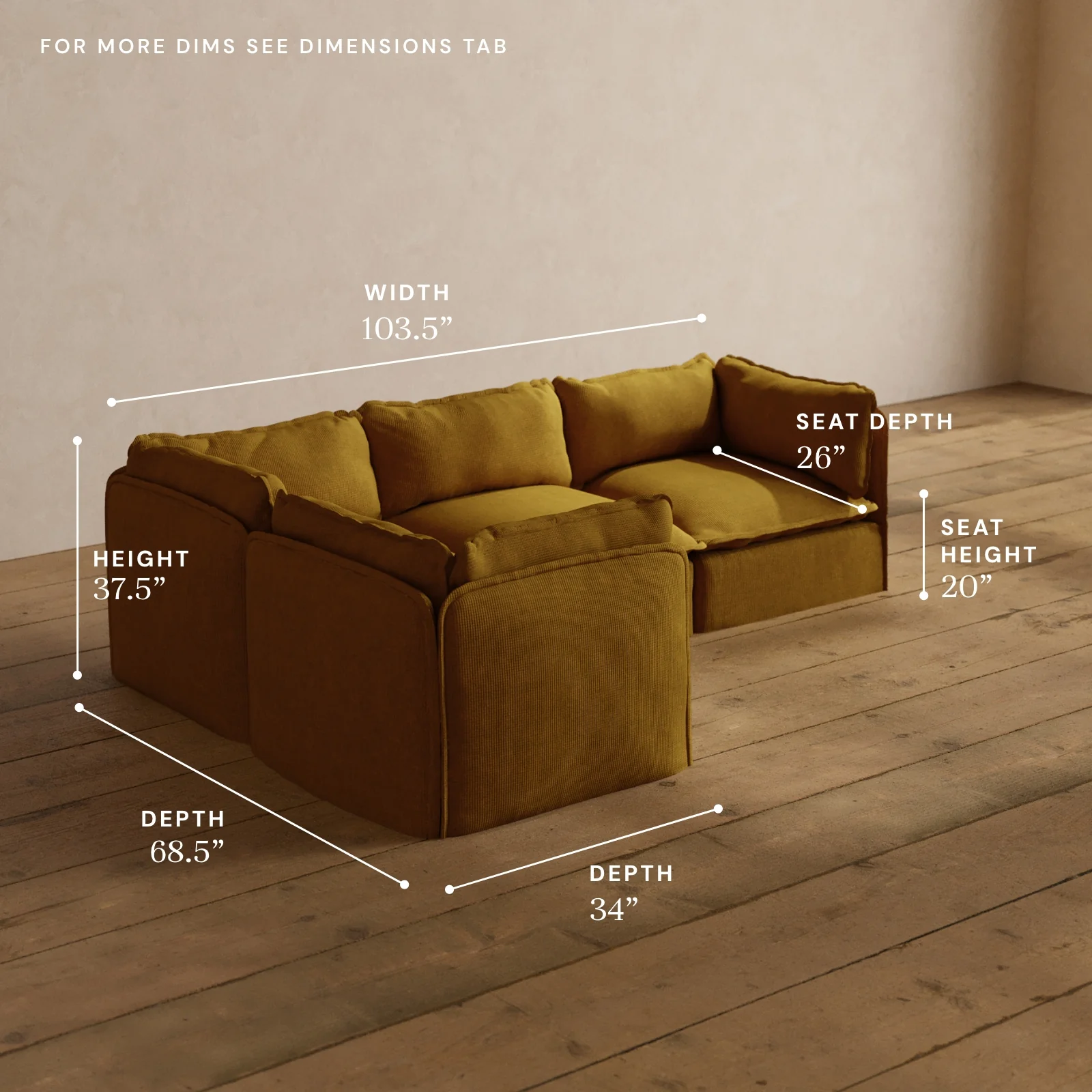 Modular Washable 4-Seater Corner Sectional in Kiiro | Deluxe+ Seat | Cloud Pillow - Image 5