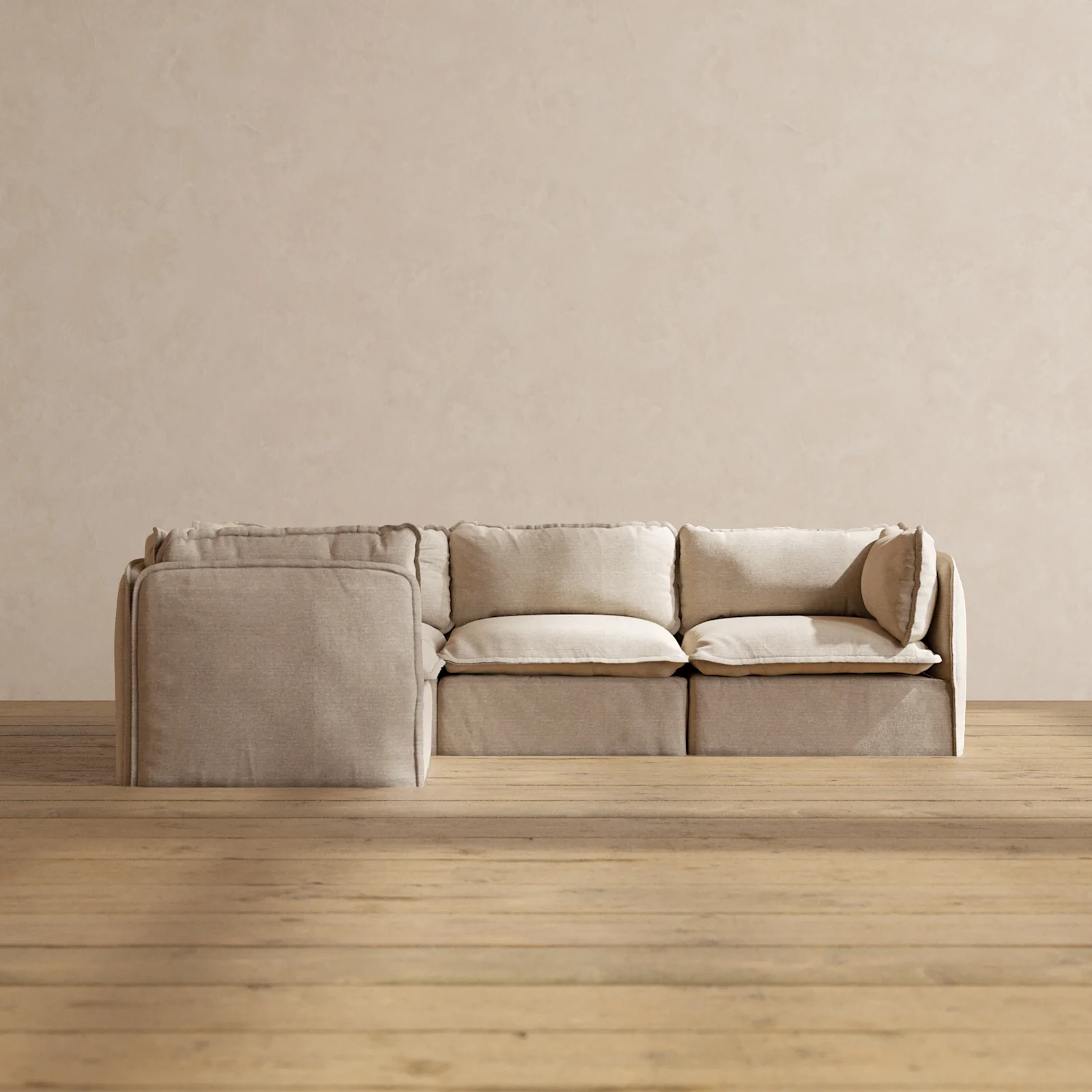 Modular Washable 4-Seater Corner Sectional in Oat | Deluxe+ Seat | Cloud Pillow