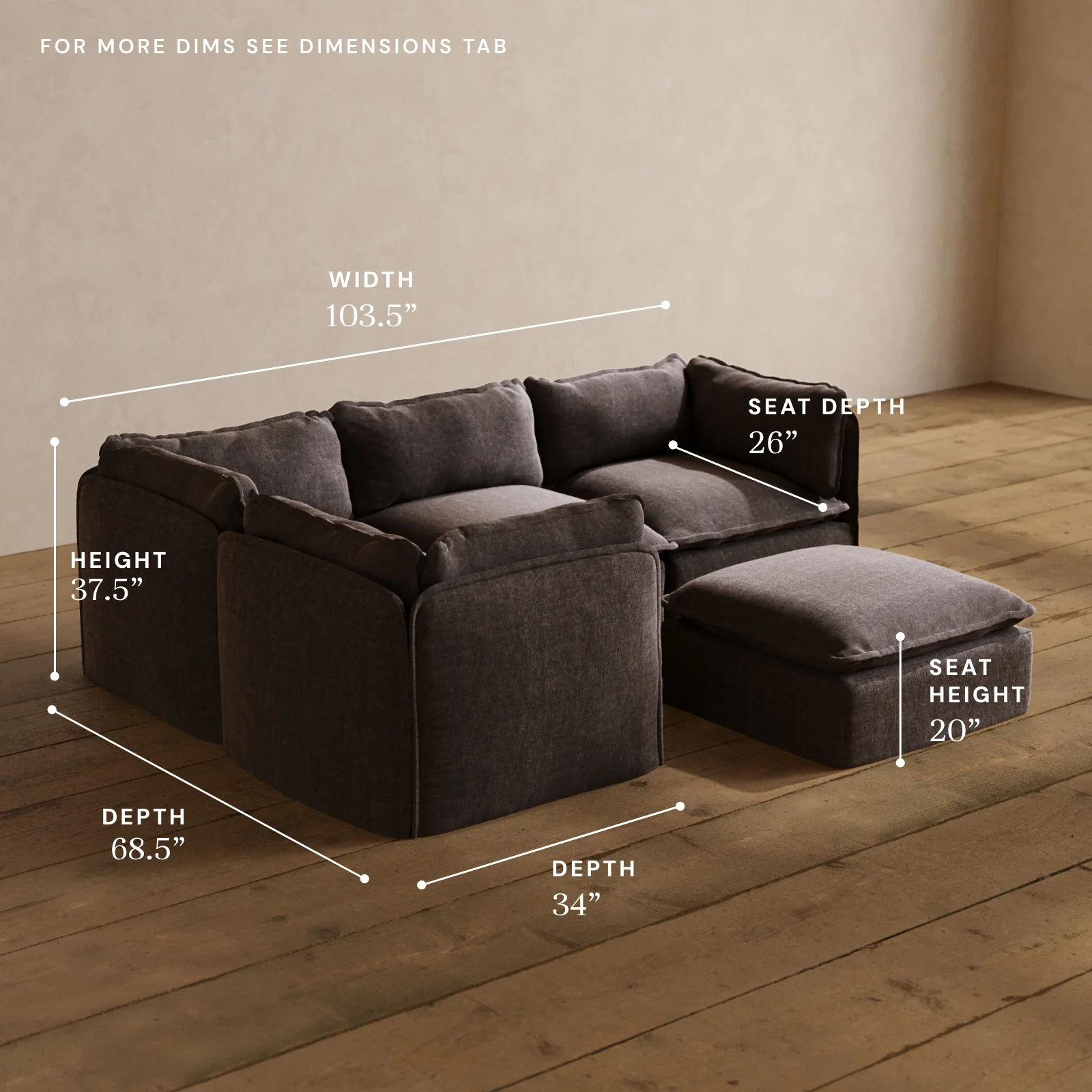 Modular Washable 4-Seater Corner Sectional + Ottoman in Caviar | Memorix+ Seat | Contour Pillow - Image 5