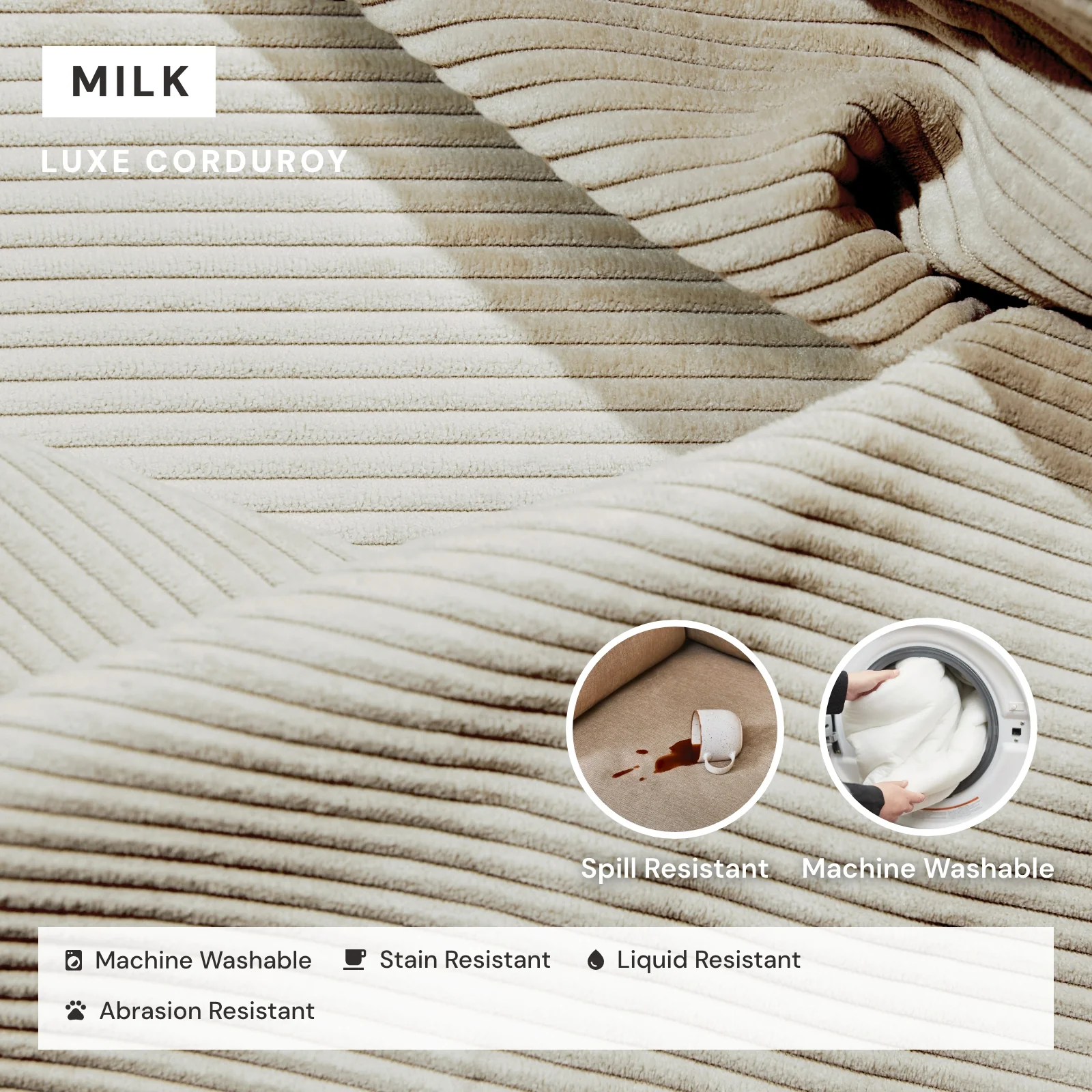 Modular Washable 4-Seater Corner Sectional + Ottoman in Milk | Deluxe+ Seat | Cloud Pillow - Image 3