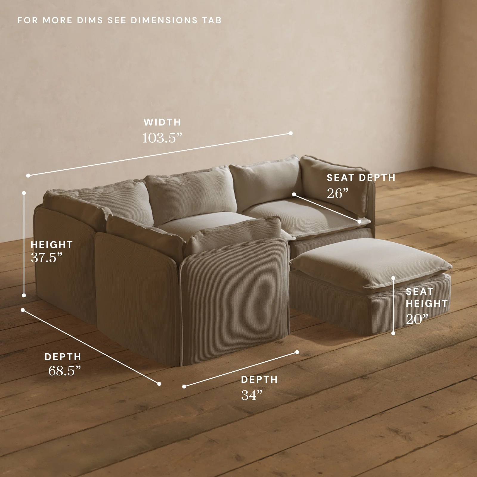 Modular Washable 4-Seater Corner Sectional + Ottoman in Milk | Deluxe+ Seat | Cloud Pillow - Image 5