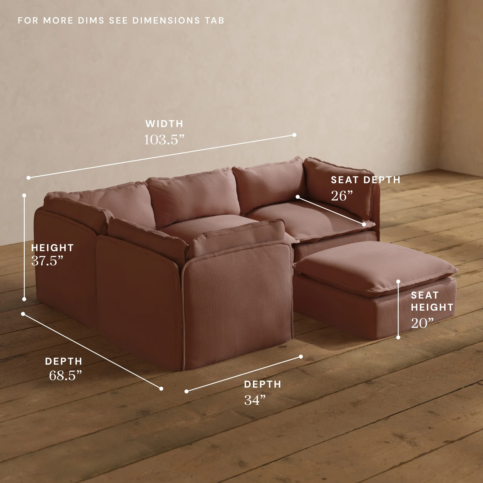 Modular Washable 4-Seater Corner Sectional + Ottoman in Sakura | Deluxe+ Seat | Cloud Pillow - Image 5
