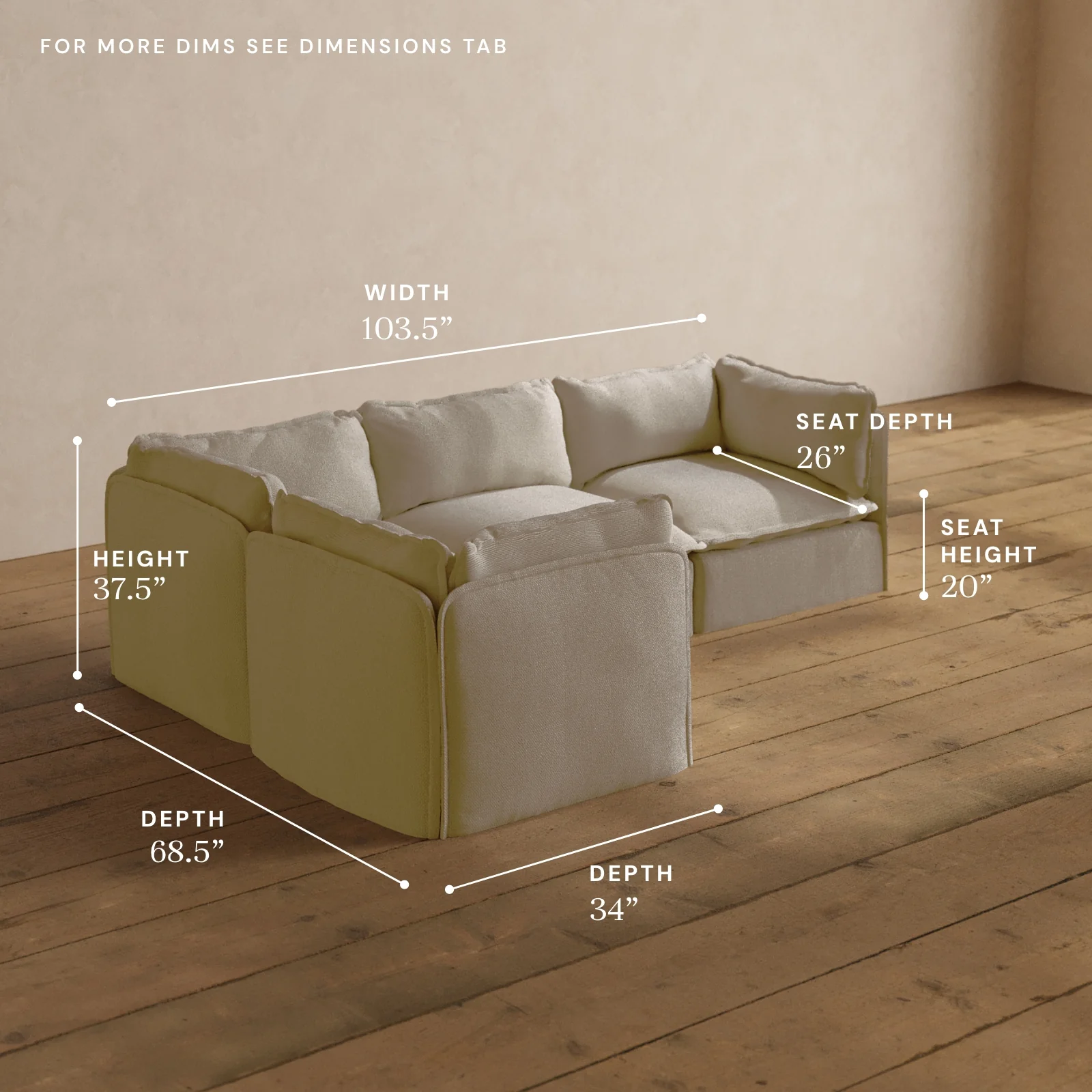 Modular Washable 4-Seater Corner Sectional in Powder | Deluxe+ Seat | Cloud Pillow - Image 5