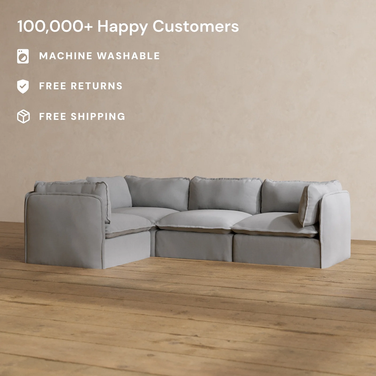 Modular Washable 4-Seater Corner Sectional in Pumice | Memorix+ Seat | Contour Pillow - Image 2