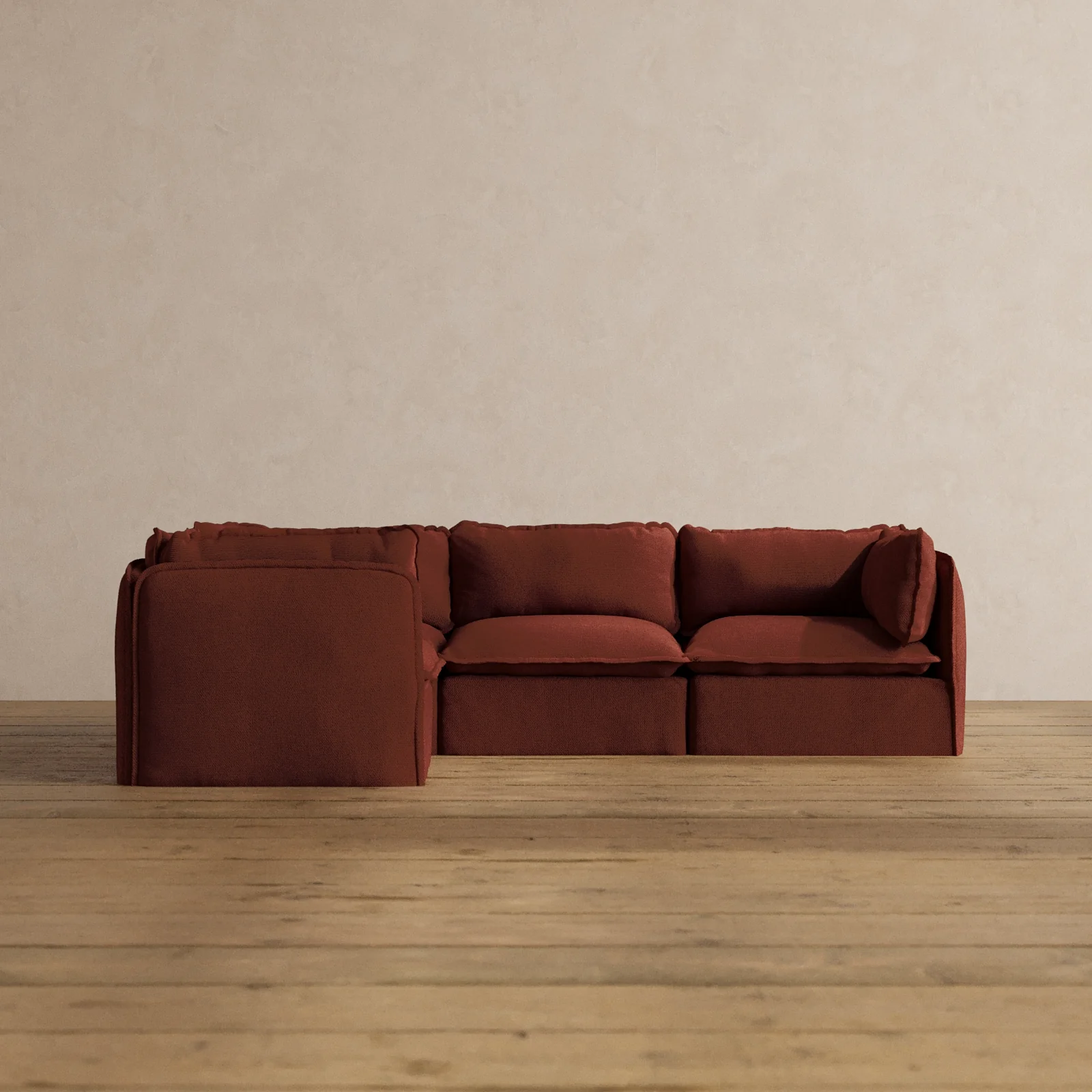 Modular Washable 4-Seater Corner Sectional in Rust | Memorix+ Seat | Contour Pillow