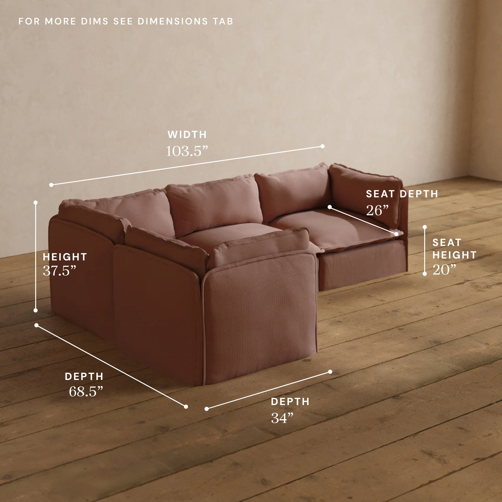 Modular Washable 4-Seater Corner Sectional in Sakura | Deluxe+ Seat | Cloud Pillow - Image 5