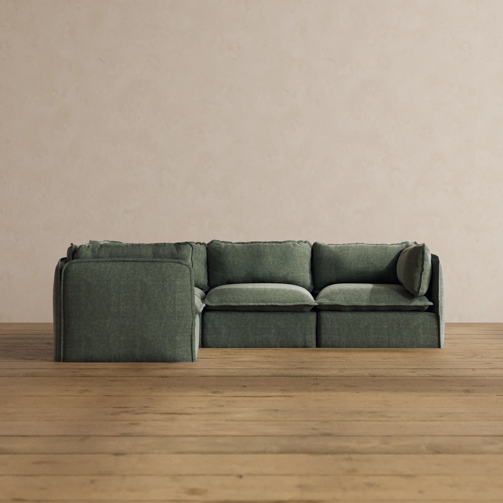Modular Washable 4-Seater Corner Sectional in Willow | Memorix+ Seat | Contour Pillow