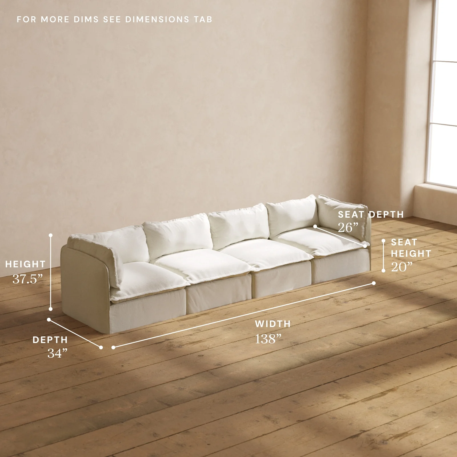 Modular Washable 4-Seater in Eggshell | Memorix+ Seat | Contour Pillow - Image 5