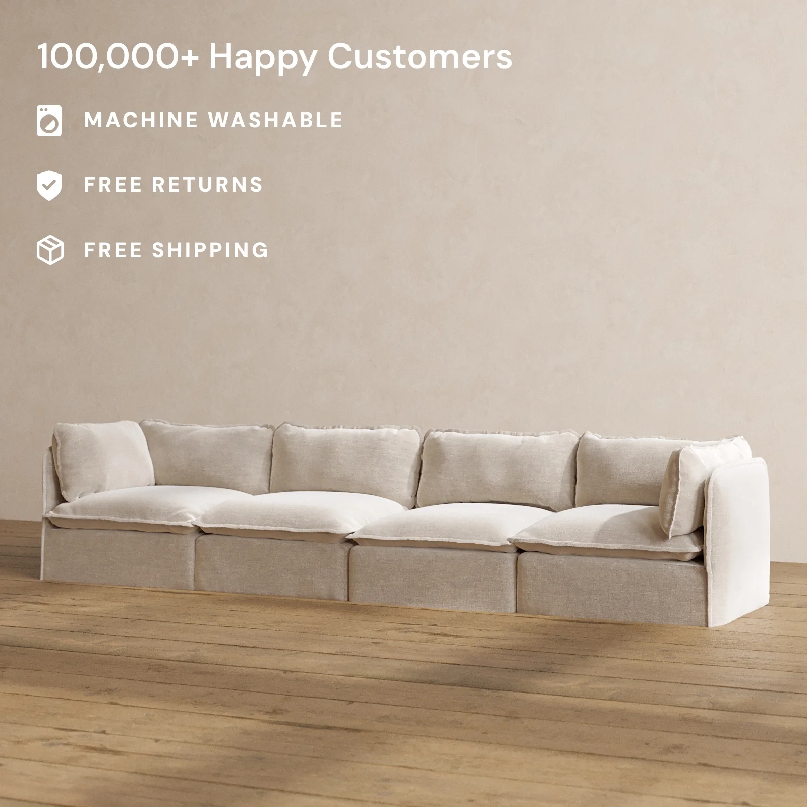 Modular Washable 4-Seater in Mist | Deluxe+ Seat | Cloud Pillow - Image 2