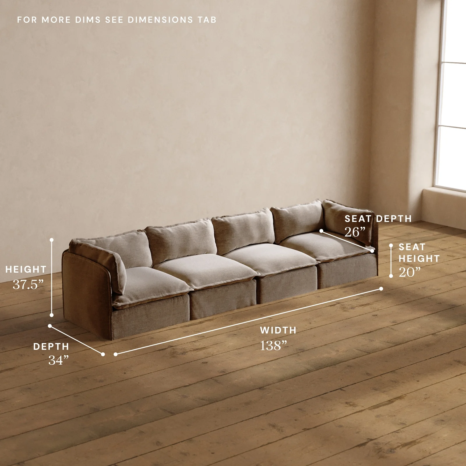 Modular Washable 4-Seater in Mist | Deluxe+ Seat | Cloud Pillow - Image 5