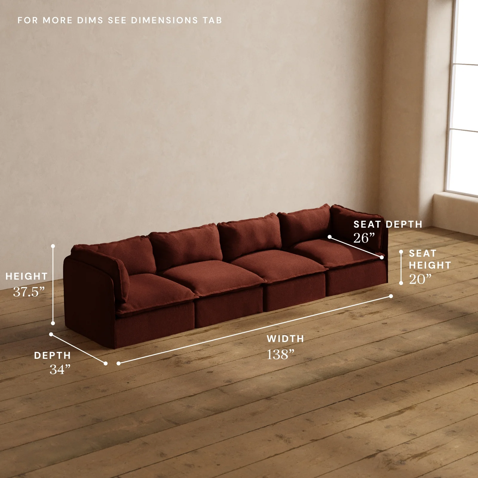 Modular Washable 4-Seater in Rust | Memorix+ Seat | Contour Pillow - Image 5