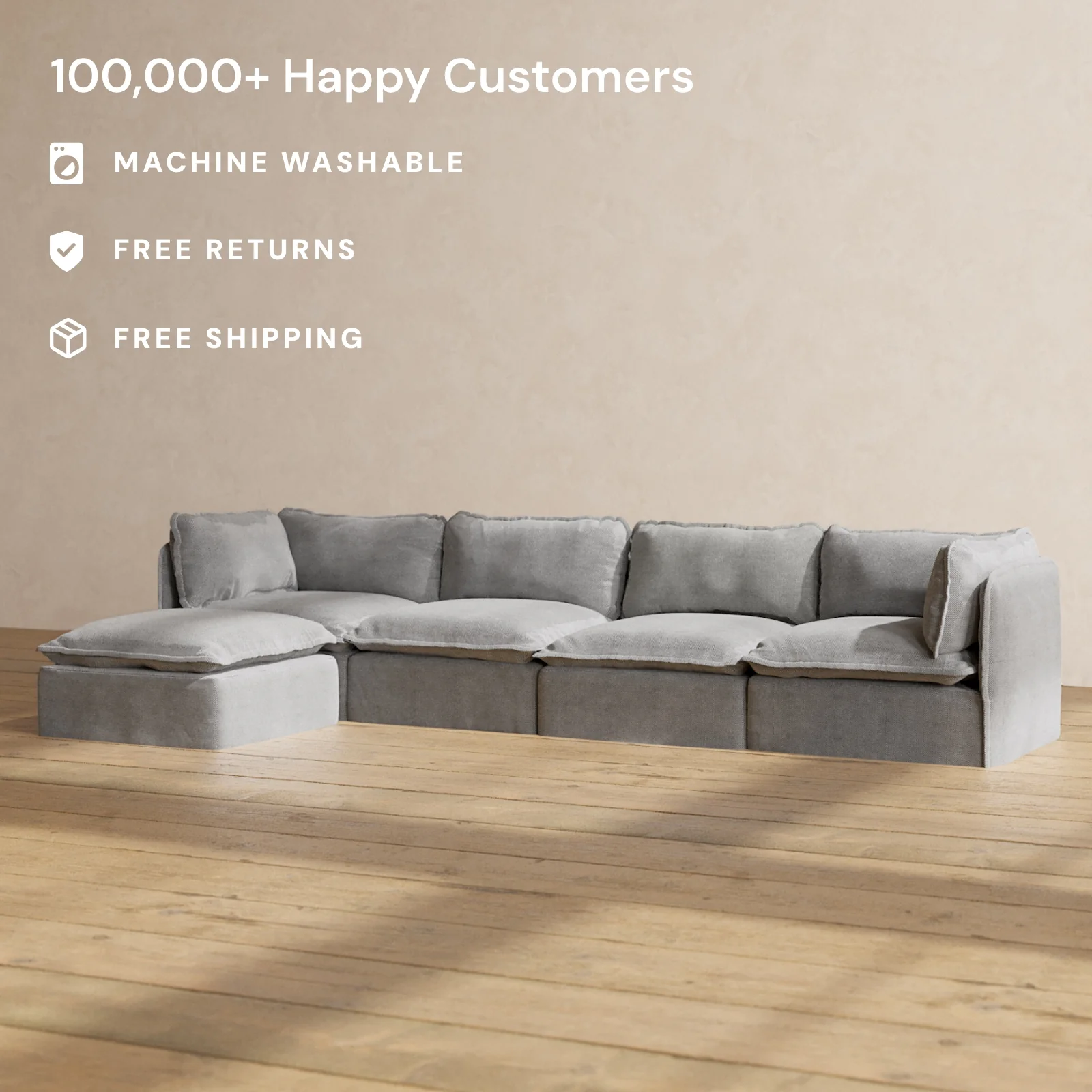 Modular Washable 4-Seater Sectional in Ash | Memorix+ Seat | Contour Pillow - Image 2
