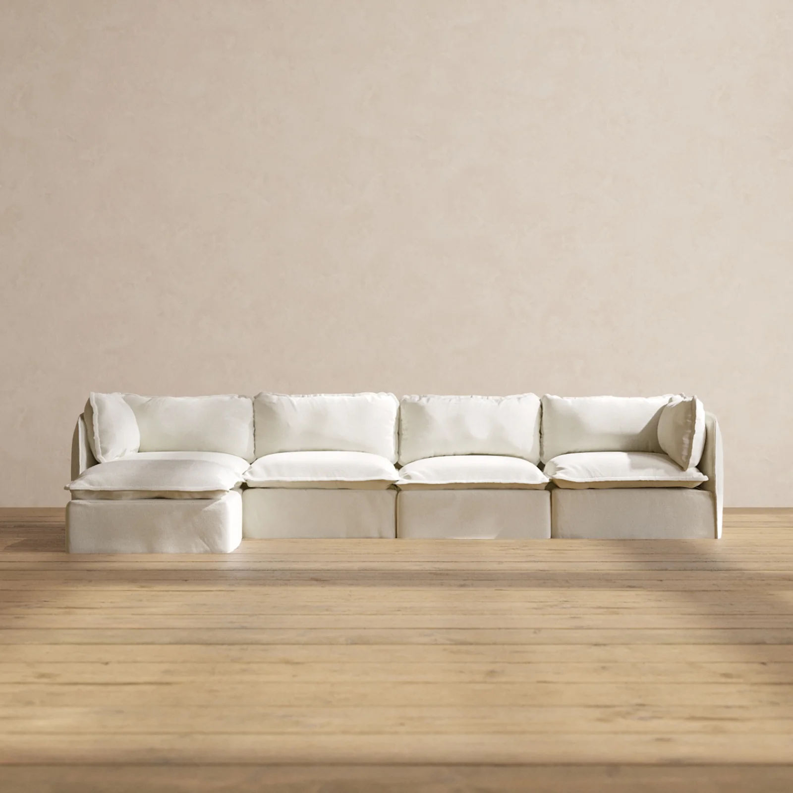 Modular Washable 4-Seater Sectional in Eggshell | Memorix+ Seat | Contour Pillow