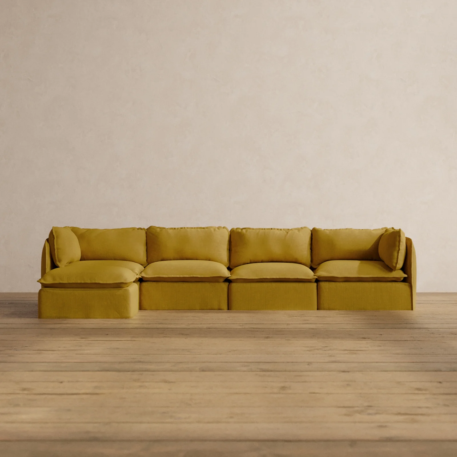 Modular Washable 4-Seater Sectional in Kiiro | Deluxe+ Seat | Cloud Pillow