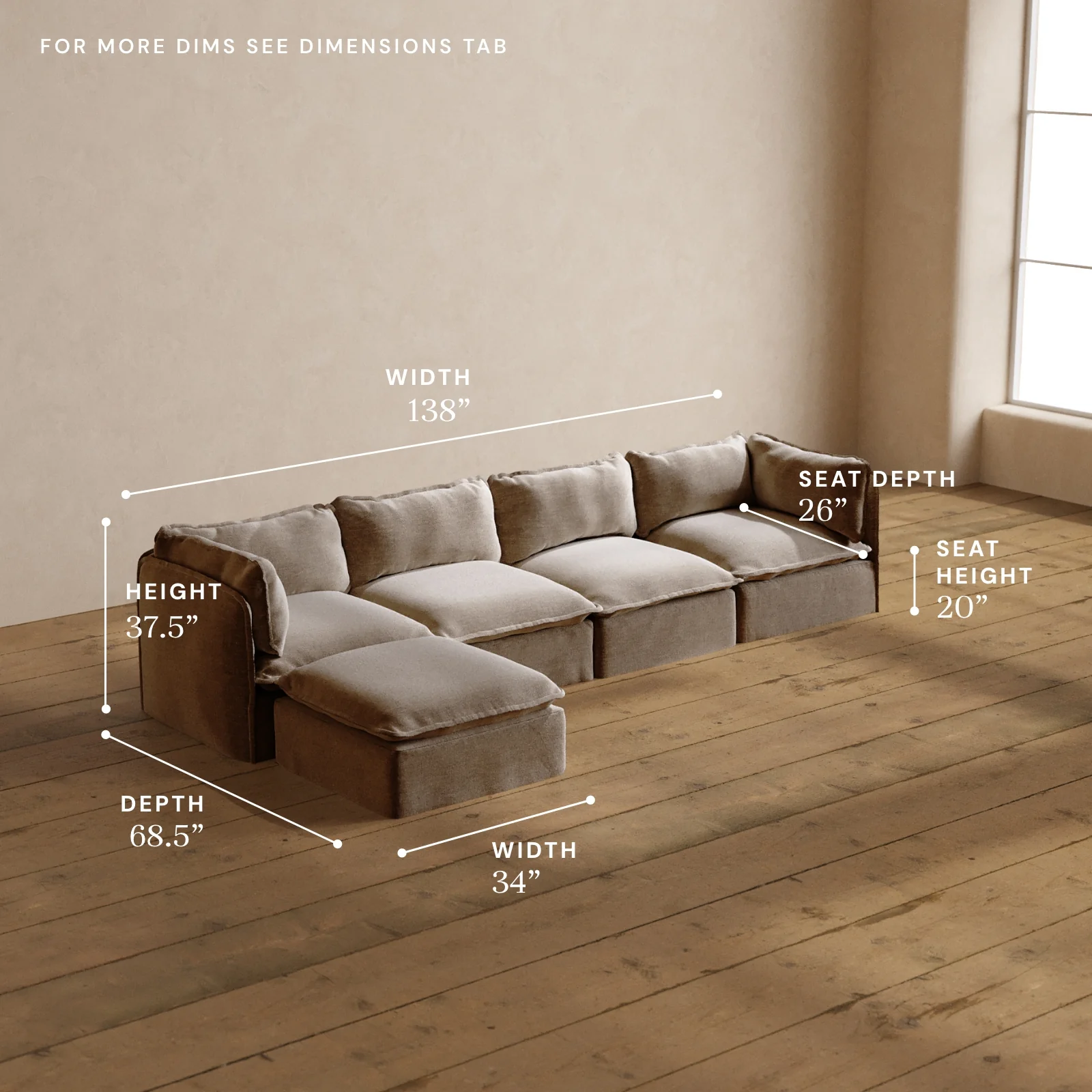Modular Washable 4-Seater Sectional in Mist | Memorix+ Seat | Contour Pillow - Image 5