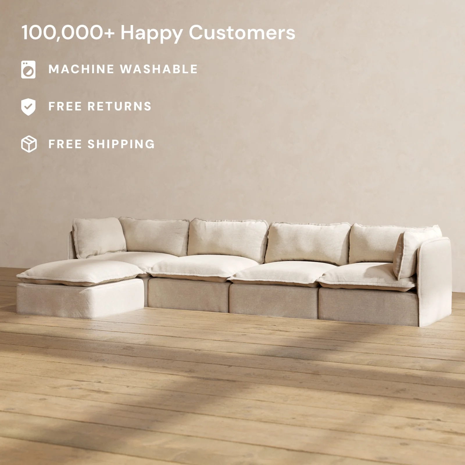 Modular Washable 4-Seater Sectional in Oat | Memorix+ Seat | Contour Pillow - Image 2
