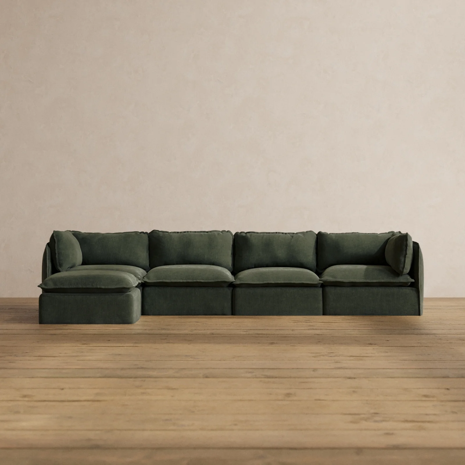 Modular Washable 4-Seater Sectional in Olivine | Deluxe+ Seat | Cloud Pillow
