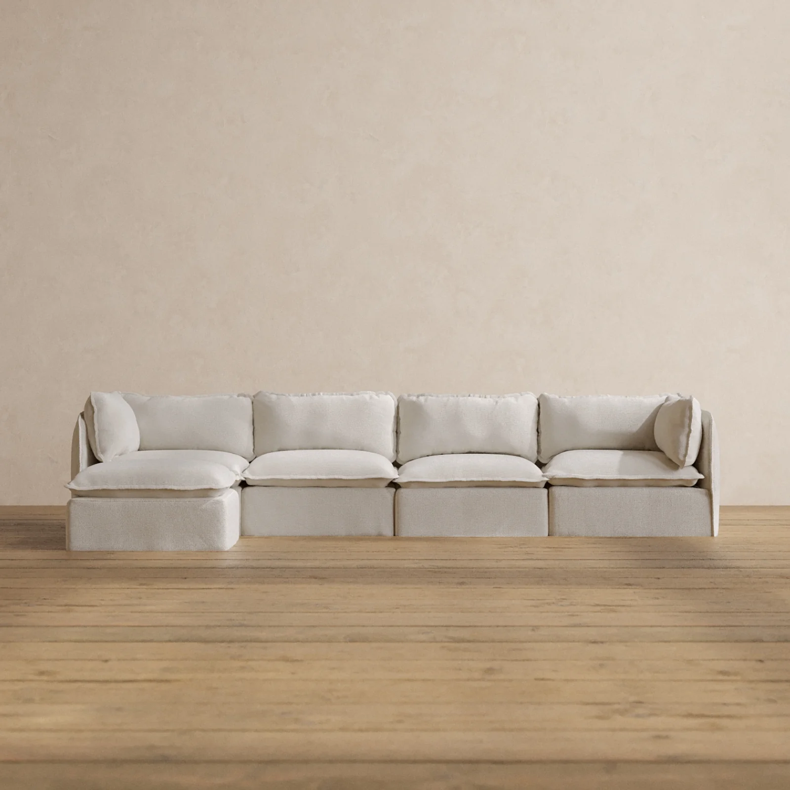 Modular Washable 4-Seater Sectional in Powder | Deluxe+ Seat | Cloud Pillow