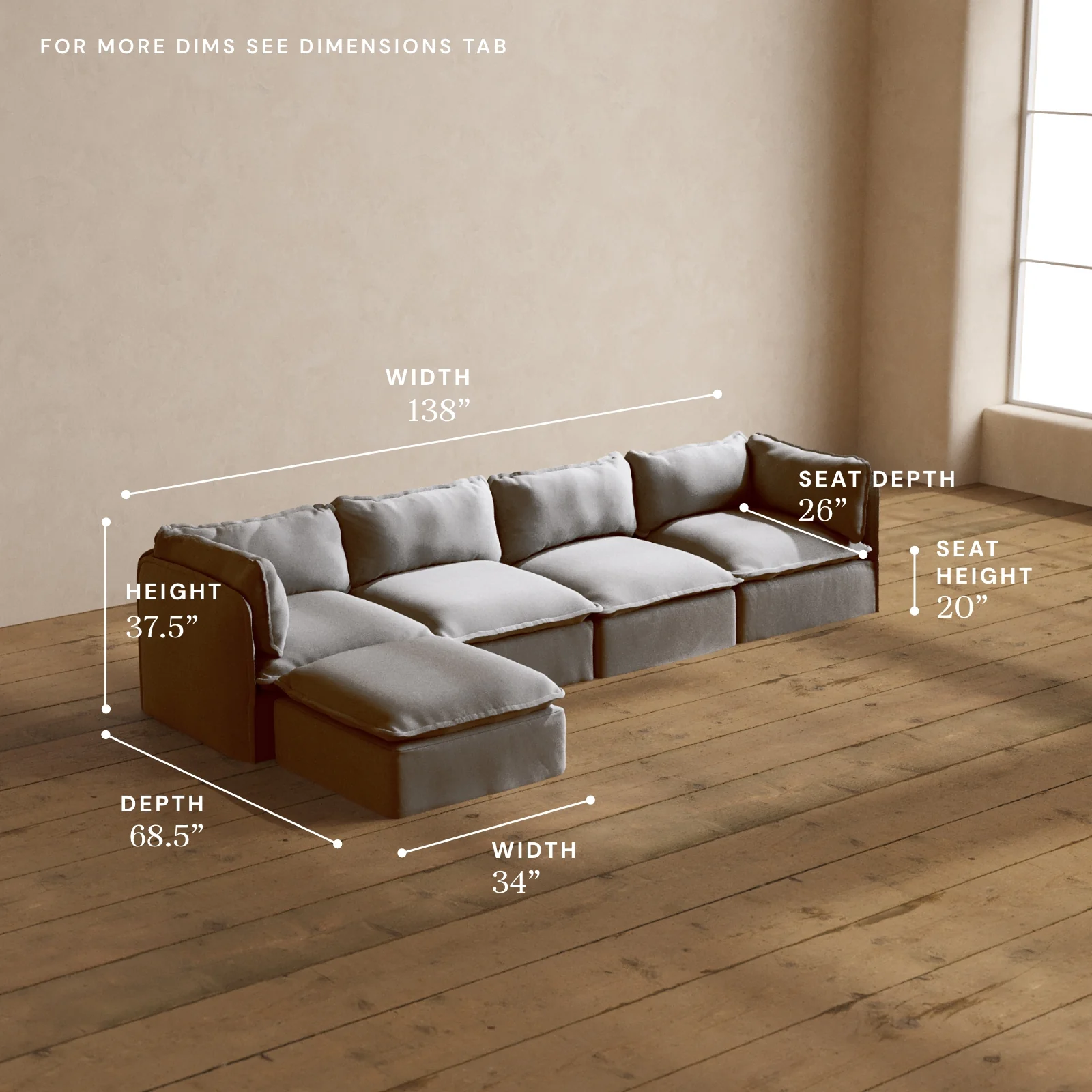 Modular Washable 4-Seater Sectional in Pumice | Memorix+ Seat | Contour Pillow - Image 5
