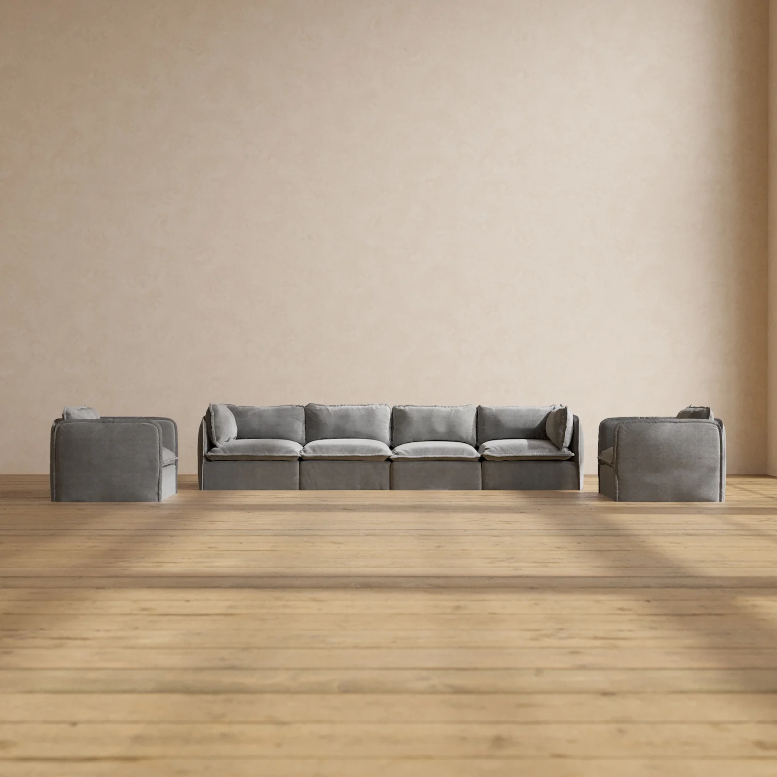 Modular Washable 4-Seater Sofa + Armchair Set in Ash | Memorix+ Seat | Contour Pillow