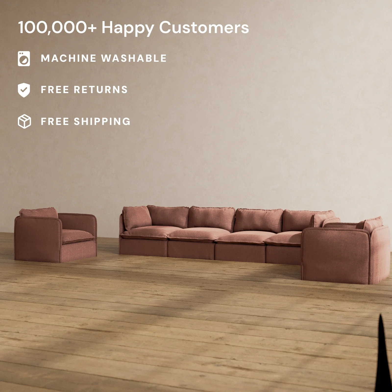 Modular Washable 4-Seater Sofa + Armchair Set in Chestnut | Memorix+ Seat | Contour Pillow - Image 2