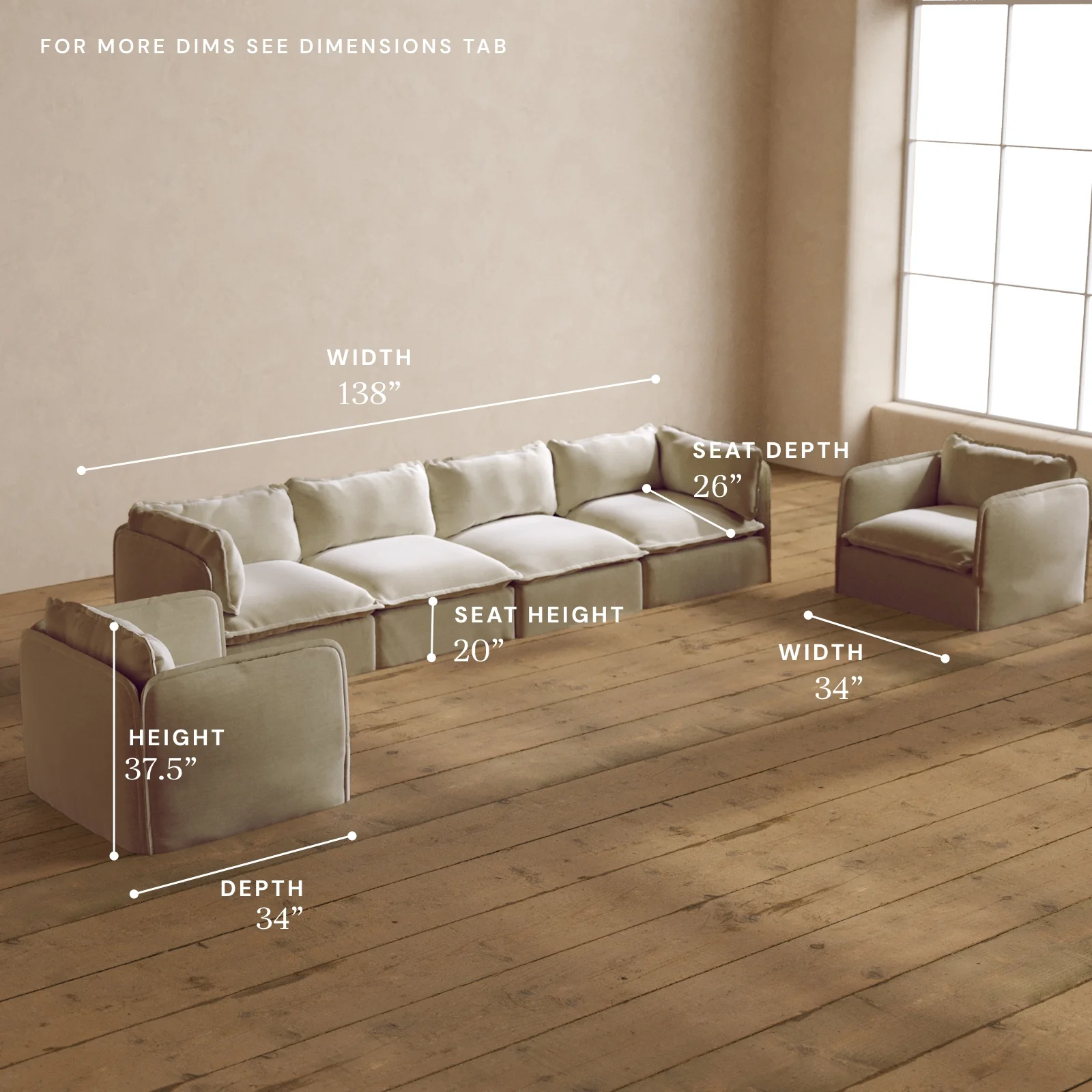 Modular Washable 4-Seater Sofa + Armchair Set in Coco | Deluxe+ Seat | Cloud Pillow - Image 5