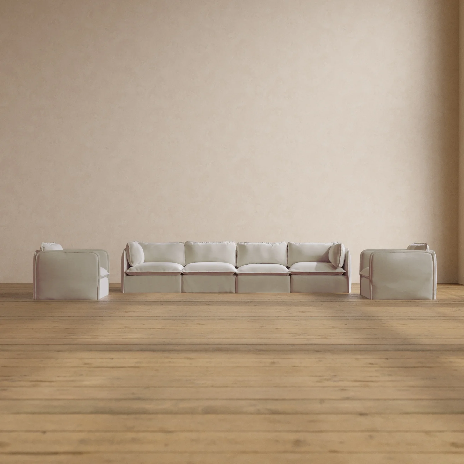 Modular Washable 4-Seater Sofa + Armchair Set in Coco | Memorix+ Seat | Contour Pillow