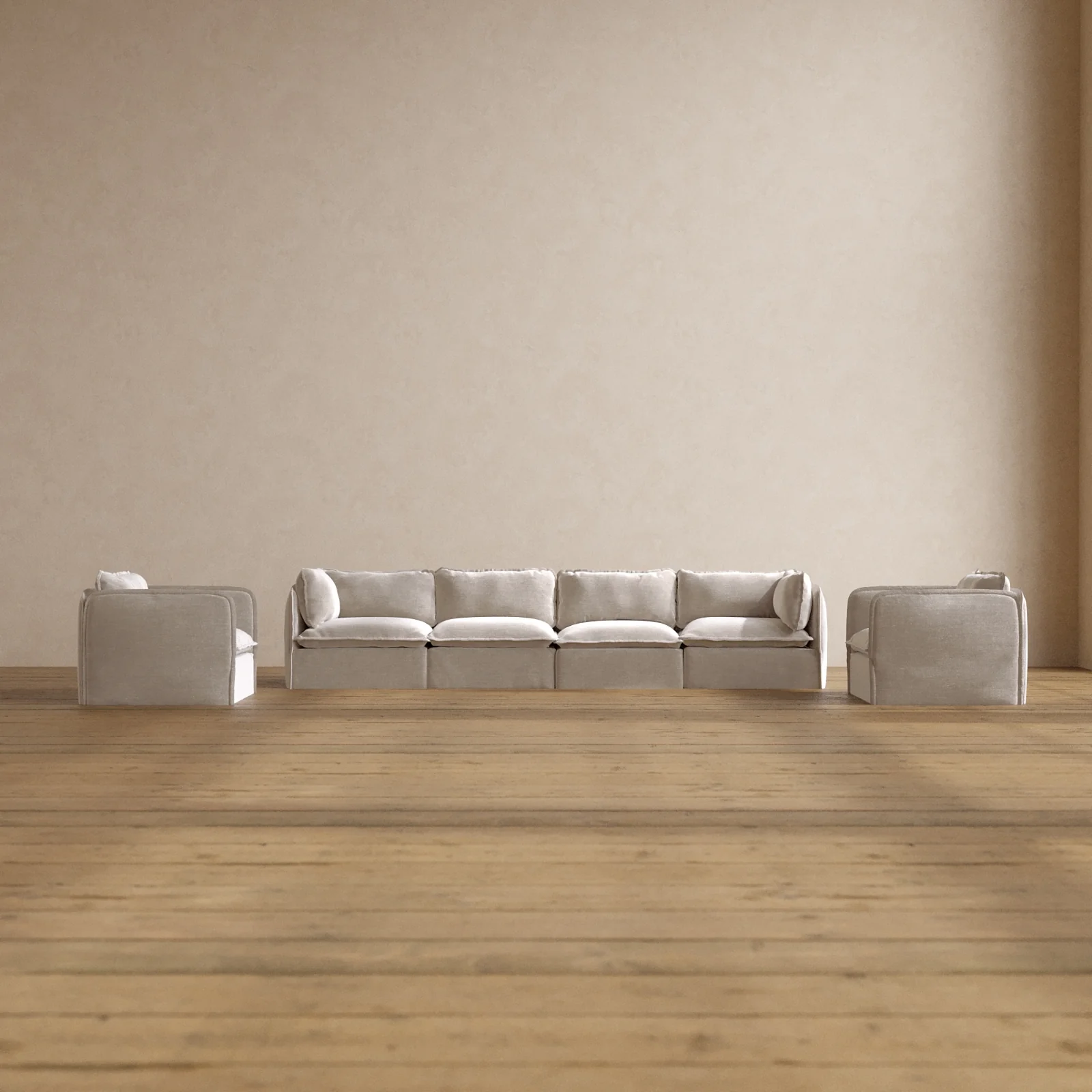 Modular Washable 4-Seater Sofa + Armchair Set in Mist | Memorix+ Seat | Contour Pillow