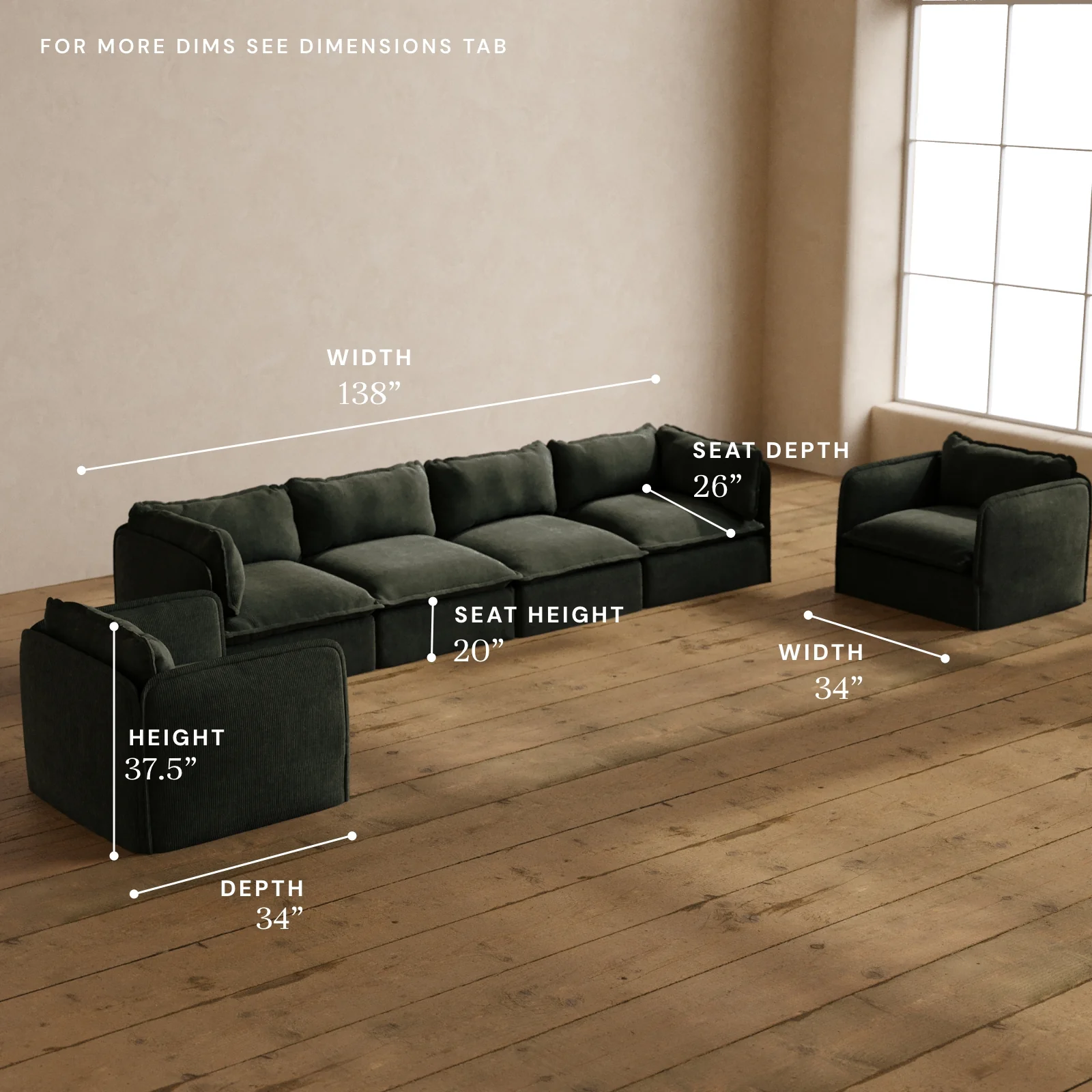 Modular Washable 4-Seater Sofa + Armchair Set in Olivine | Deluxe+ Seat | Cloud Pillow - Image 5