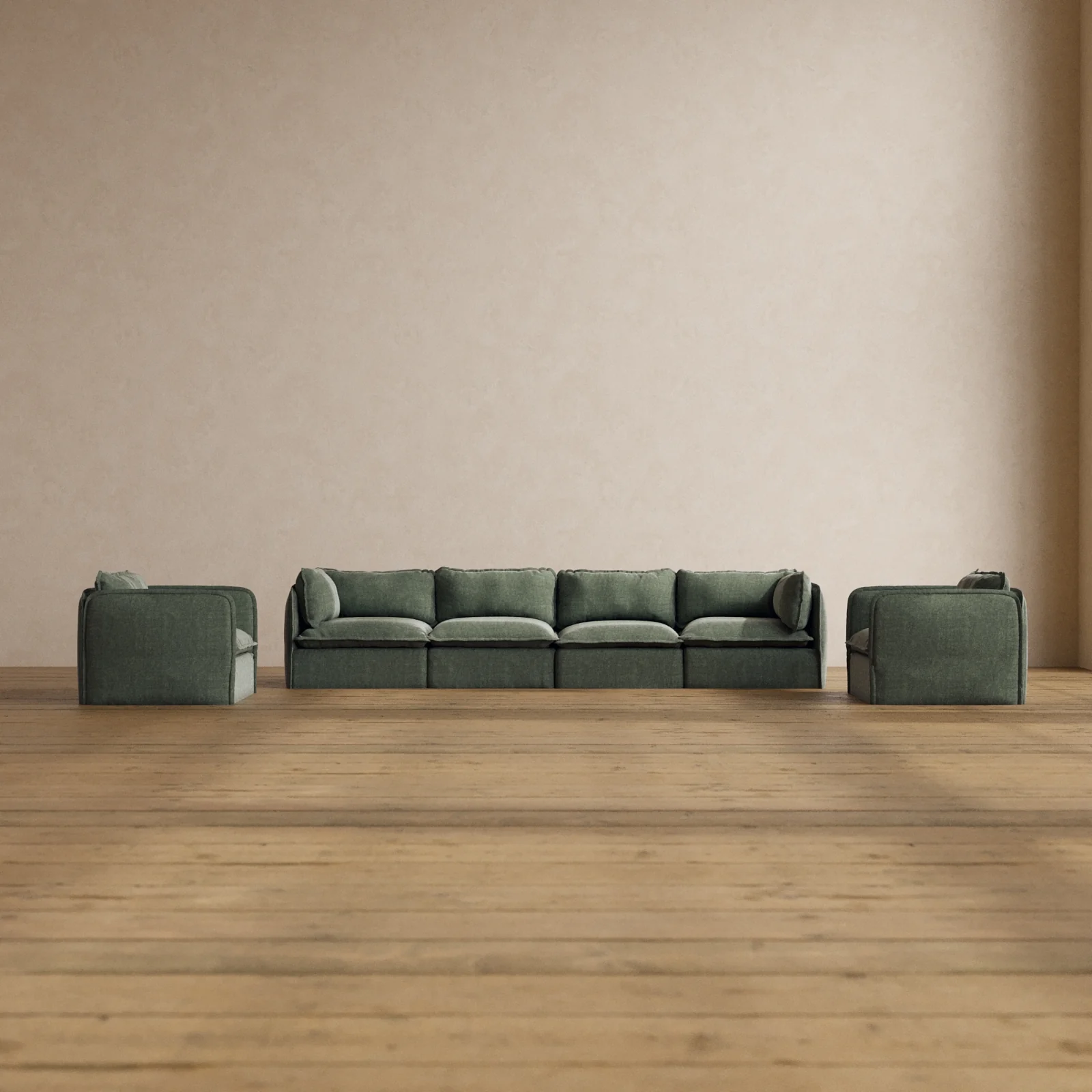 Modular Washable 4-Seater Sofa + Armchair Set in Willow | Deluxe+ Seat | Cloud Pillow