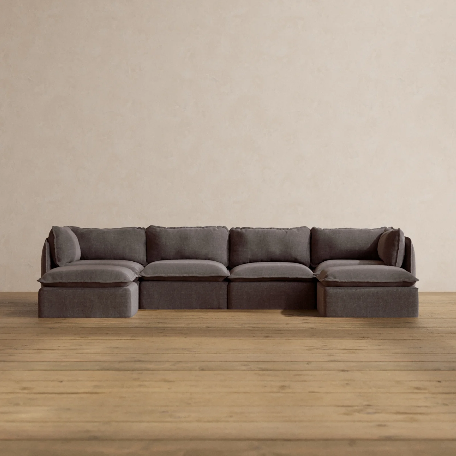 Modular Washable 4-Seater U-Sectional in Caviar | Deluxe+ Seat | Cloud Pillow