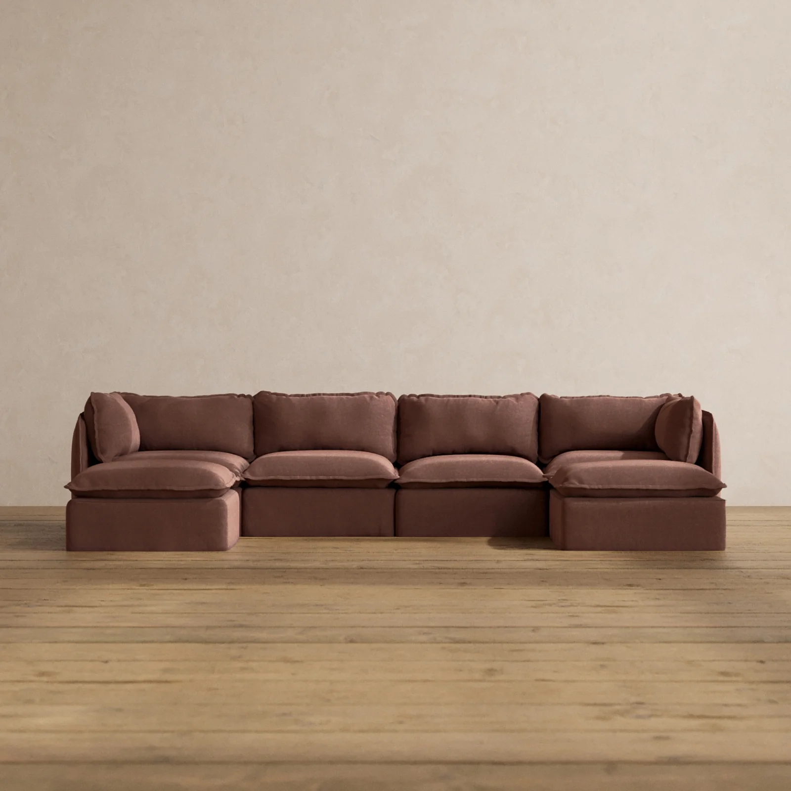 Modular Washable 4-Seater U-Sectional in Chestnut | Memorix+ Seat | Contour Pillow