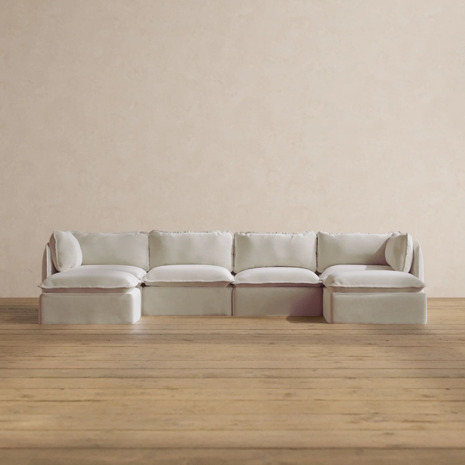 Modular Washable 4-Seater U-Sectional in Coco | Deluxe+ Seat | Cloud Pillow