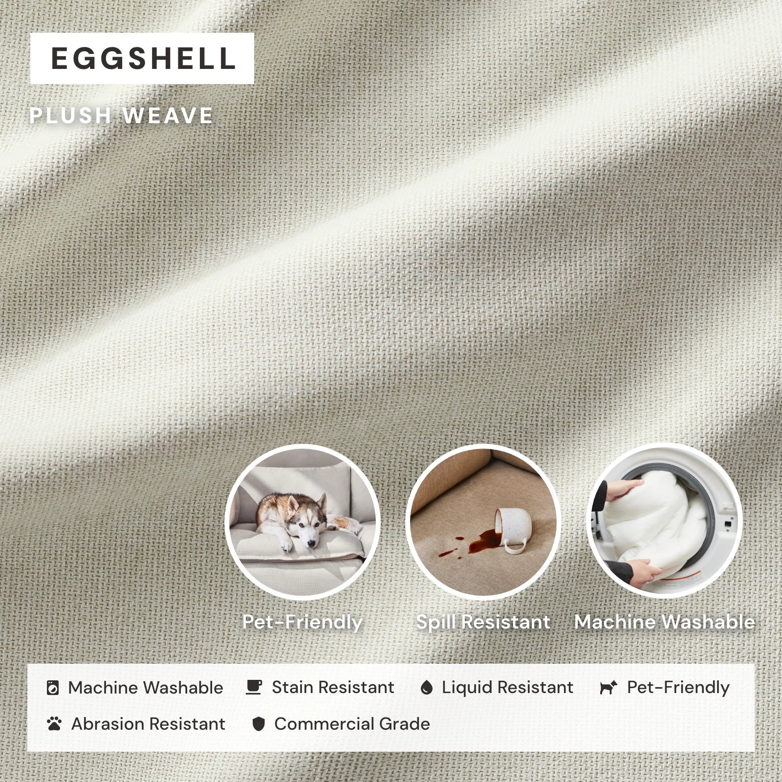 Modular Washable 4-Seater U-Sectional in Eggshell | Deluxe+ Seat | Cloud Pillow - Image 3