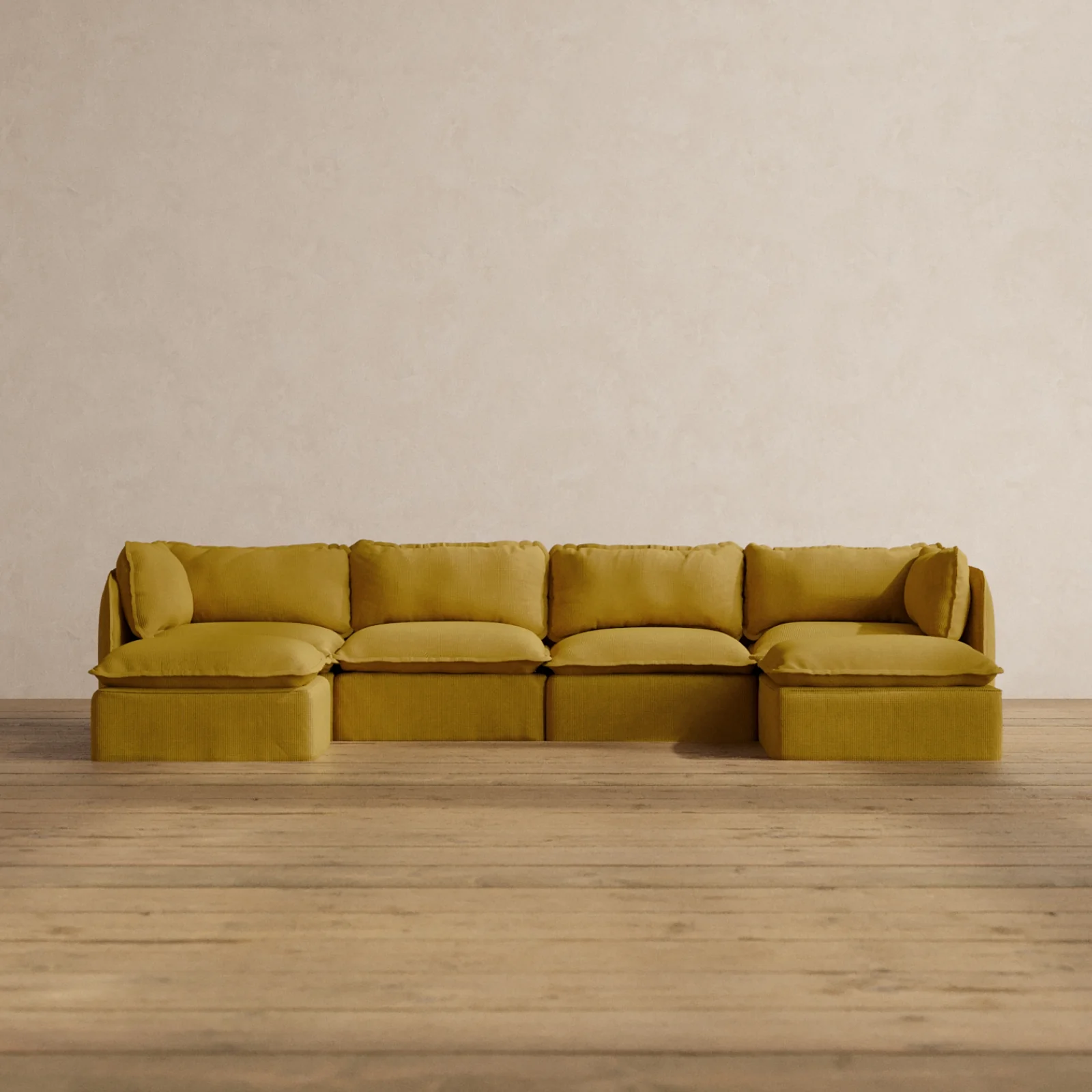 Modular Washable 4-Seater U-Sectional in Kiiro | Deluxe+ Seat | Cloud Pillow