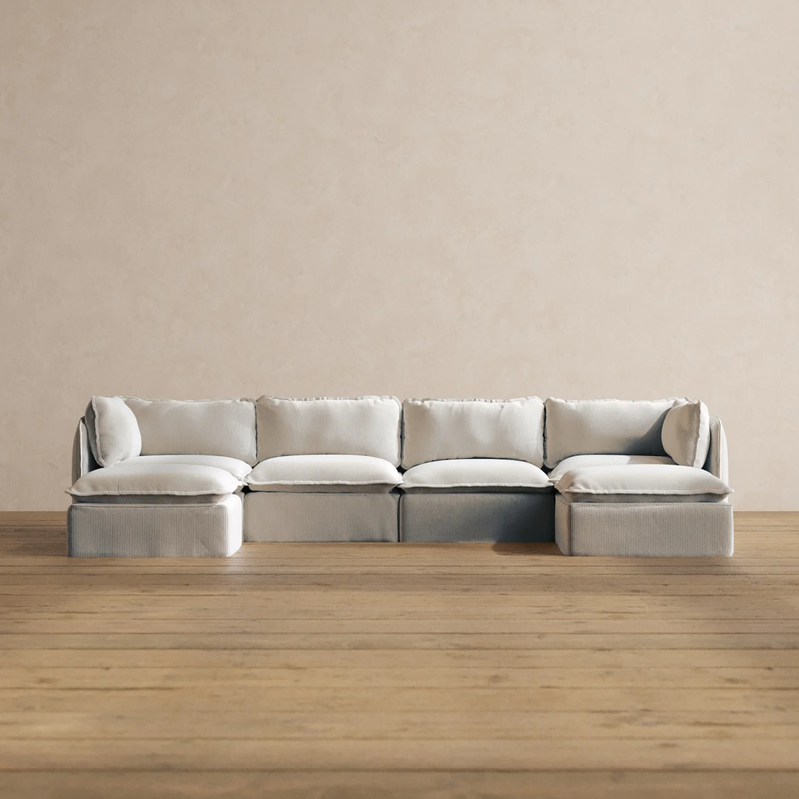 Modular Washable 4-Seater U-Sectional in Milk | Deluxe+ Seat | Cloud Pillow