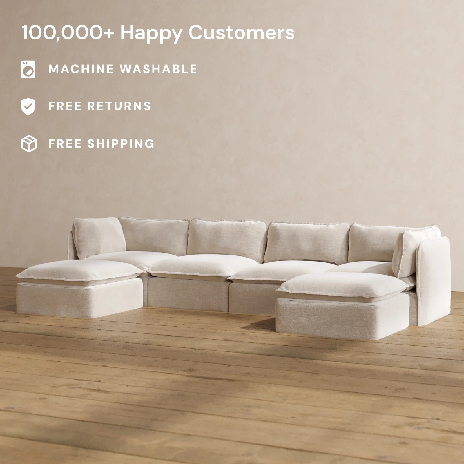 Modular Washable 4-Seater U-Sectional in Mist | Deluxe+ Seat | Cloud Pillow - Image 2
