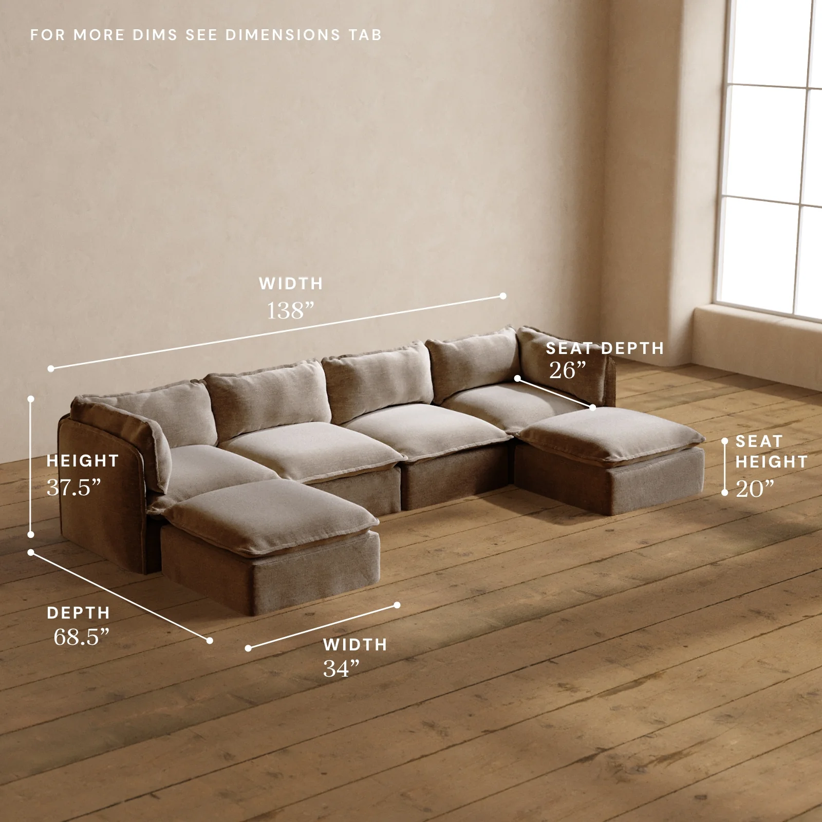 Modular Washable 4-Seater U-Sectional in Mist | Deluxe+ Seat | Cloud Pillow - Image 5