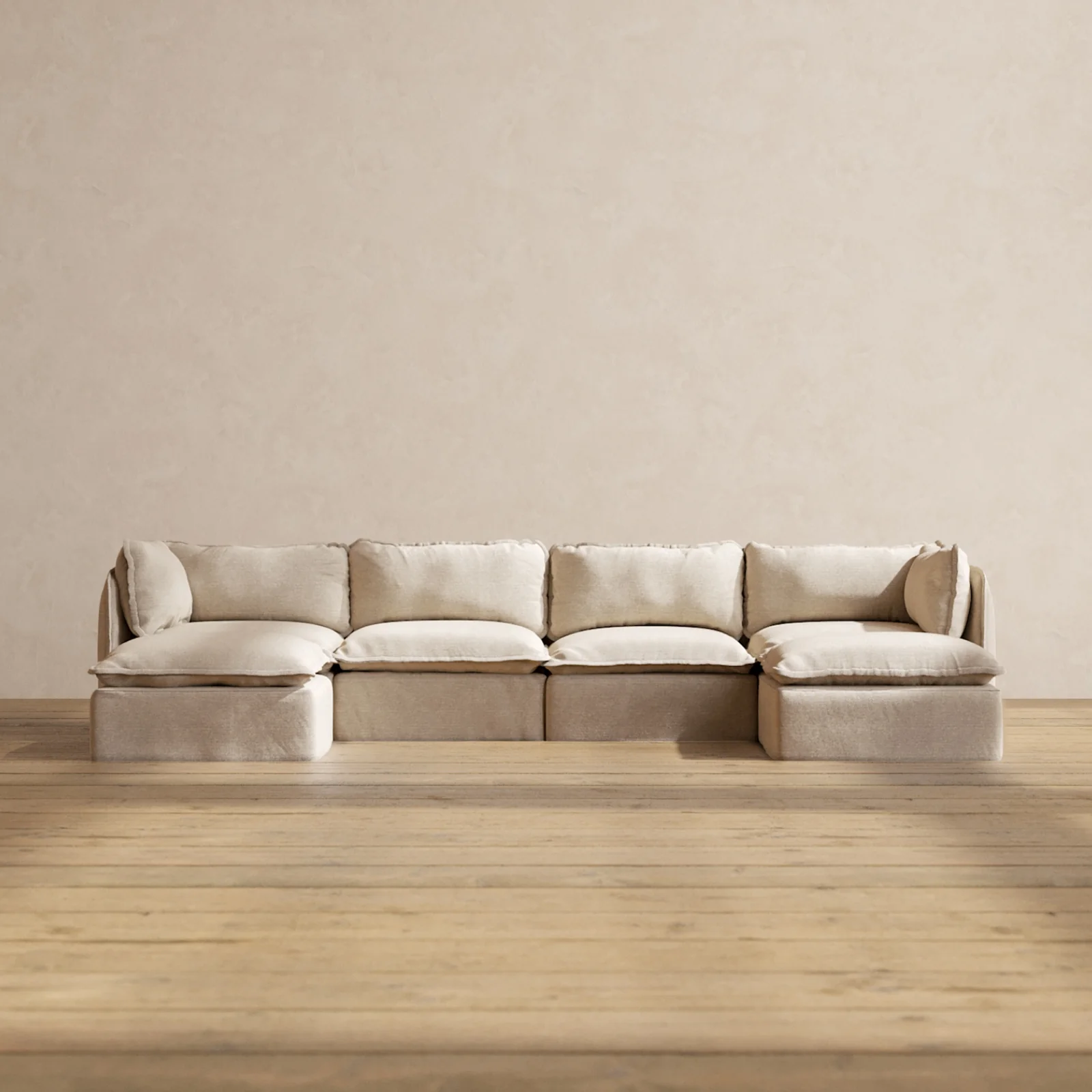 Modular Washable 4-Seater U-Sectional in Oat | Memorix+ Seat | Contour Pillow