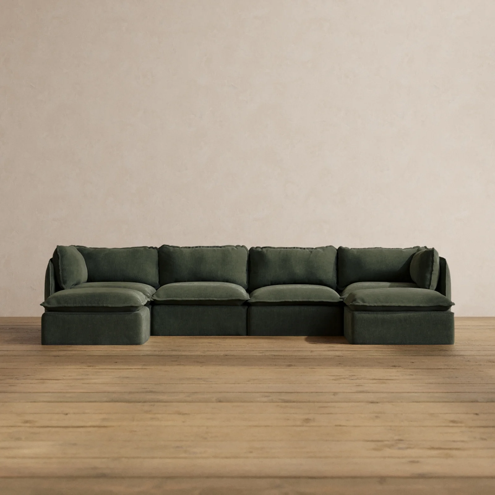 Modular Washable 4-Seater U-Sectional in Olivine | Deluxe+ Seat | Cloud Pillow