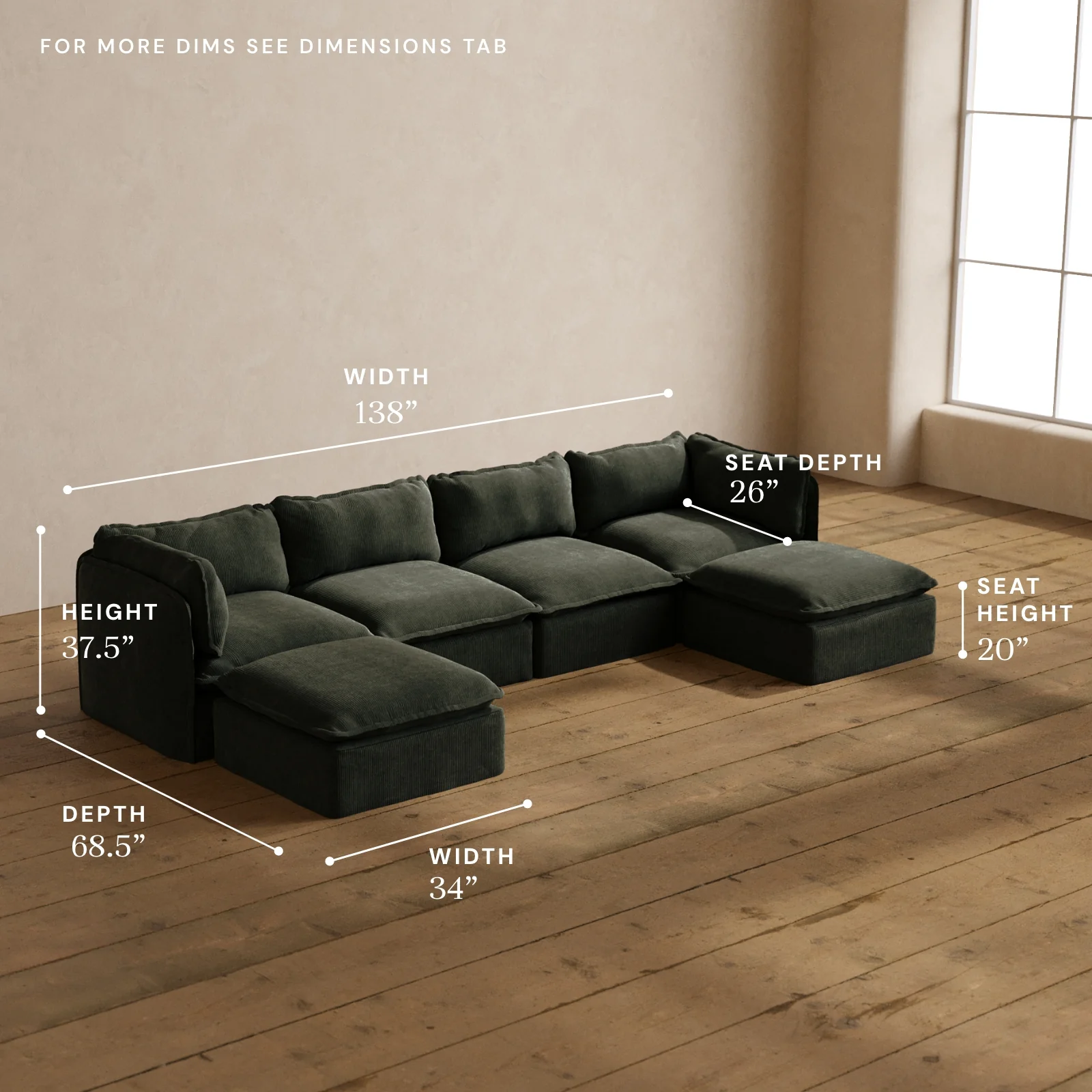 Modular Washable 4-Seater U-Sectional in Olivine | Deluxe+ Seat | Cloud Pillow - Image 5