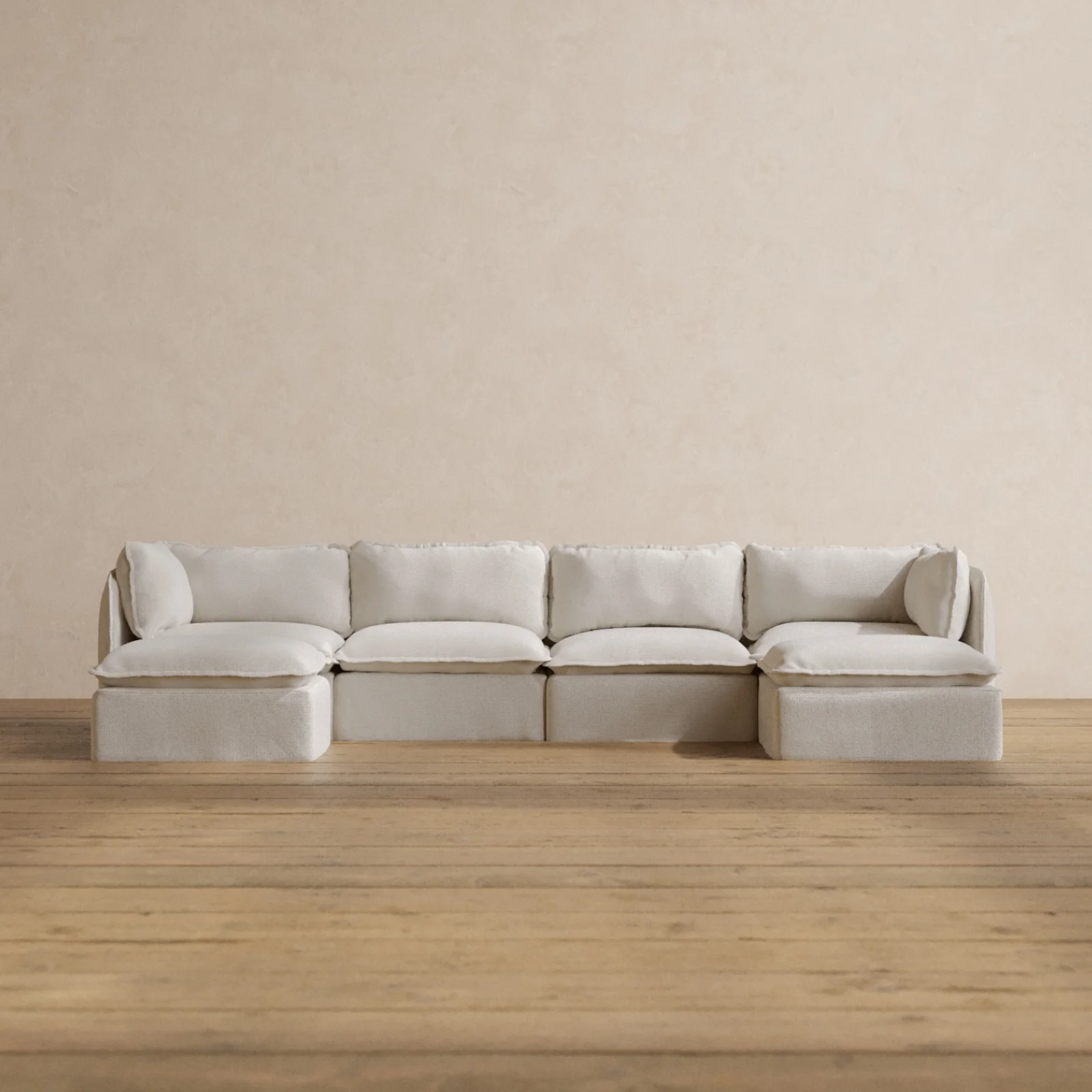 Modular Washable 4-Seater U-Sectional in Powder | Deluxe+ Seat | Cloud Pillow